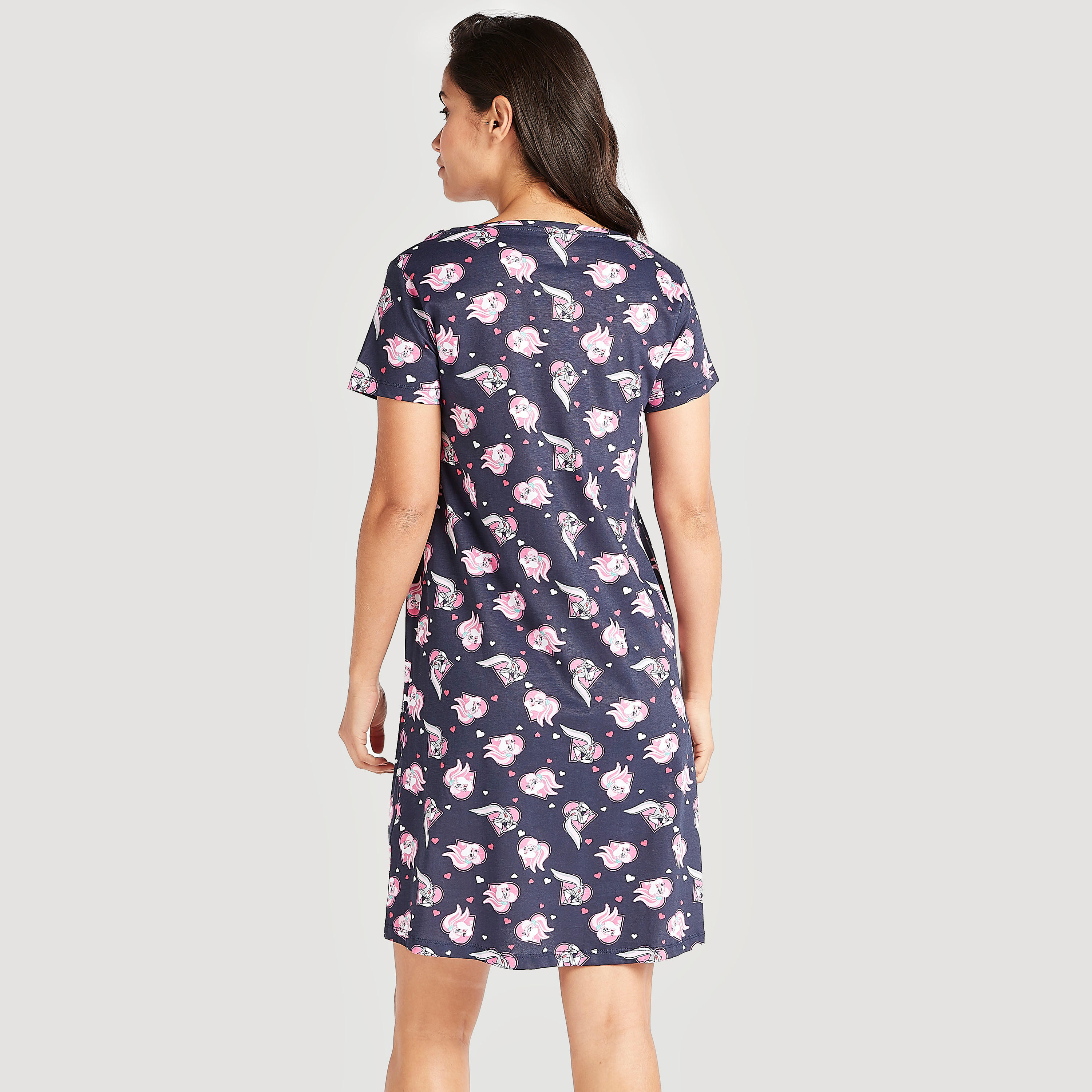 فستان بأكمام قصيرة وطبعات - طقم من  قطعتين-women-clothing-nightwear-nighties-image-4