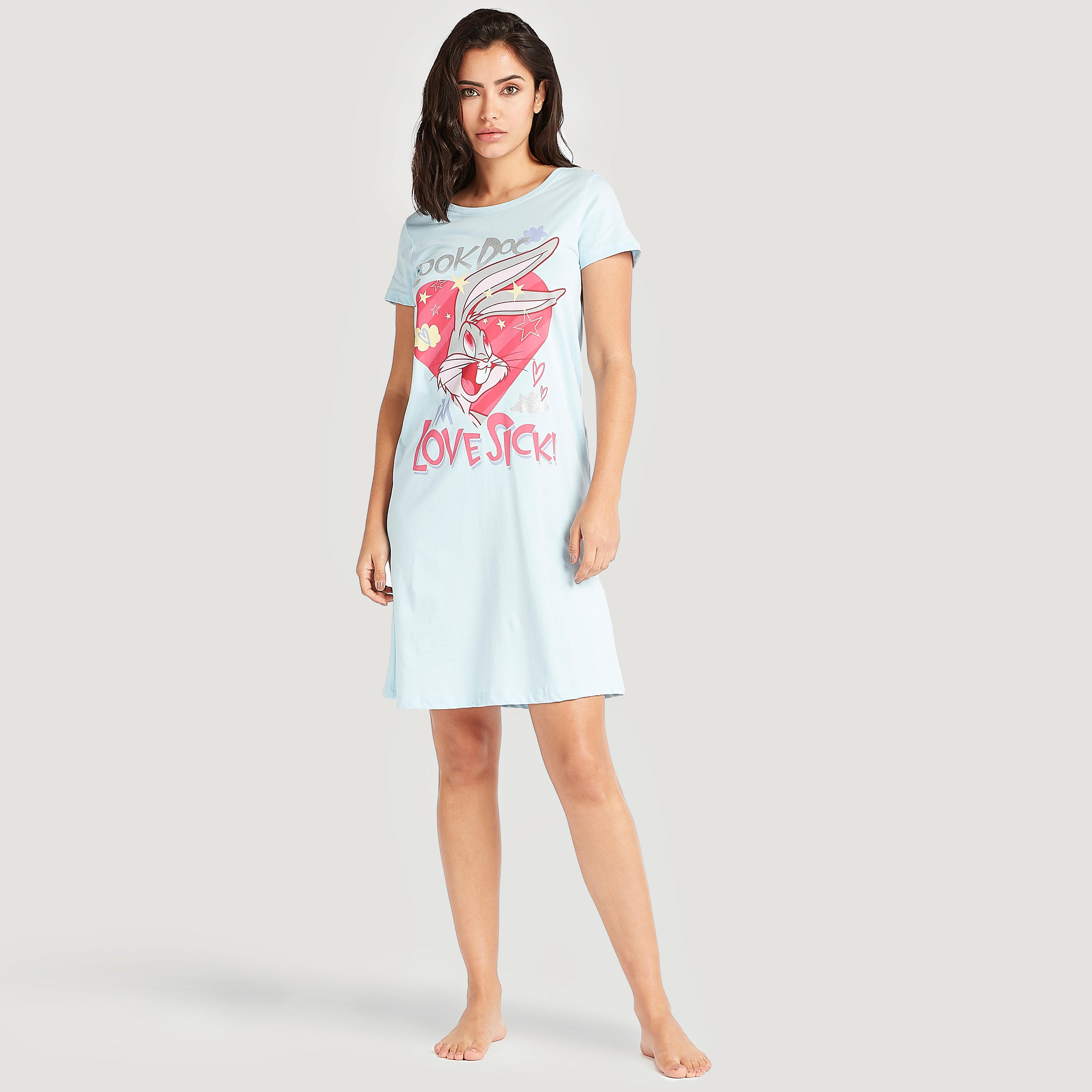 فستان بأكمام قصيرة وطبعات - طقم من  قطعتين-women-clothing-nightwear-nighties-image-5