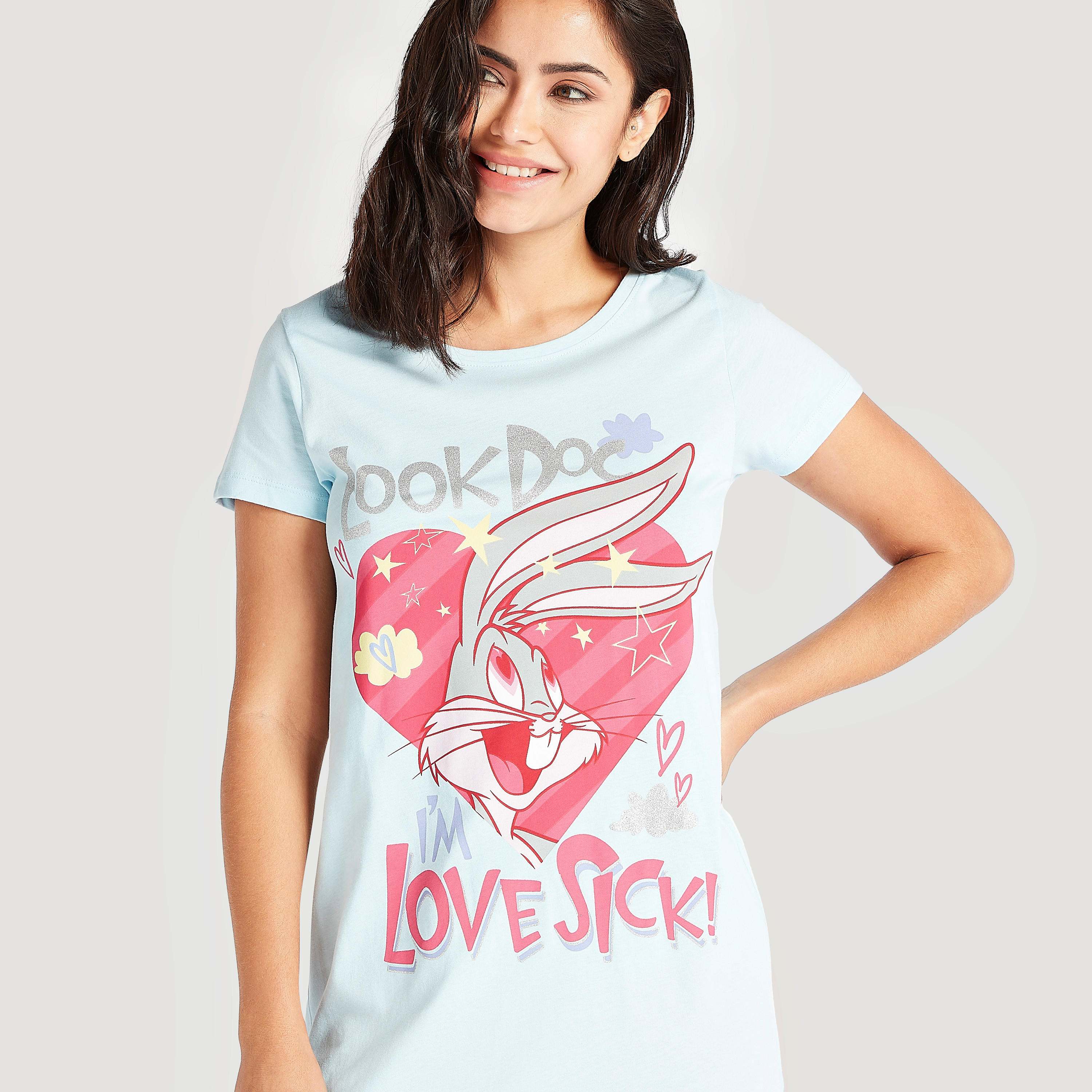 فستان بأكمام قصيرة وطبعات - طقم من  قطعتين-women-clothing-nightwear-nighties-image-6
