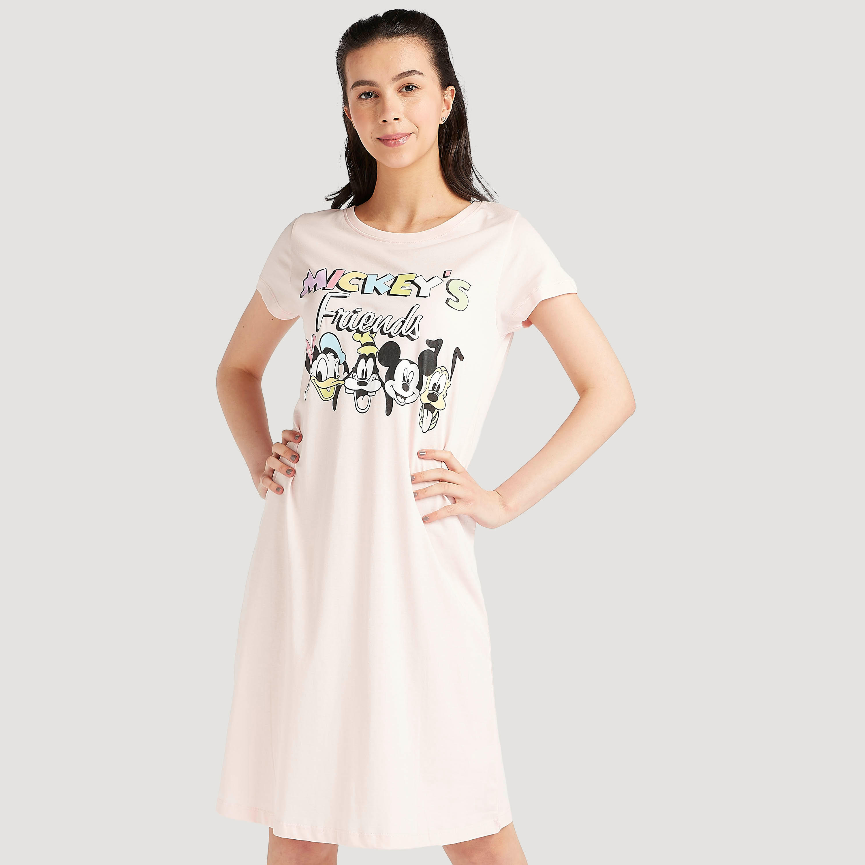 طقم قمصان نوم متنوّعة بياقة مستديرة وأكمام قصيرة وطبعات - قطعتين-women-clothing-nightwear-nighties-image-1