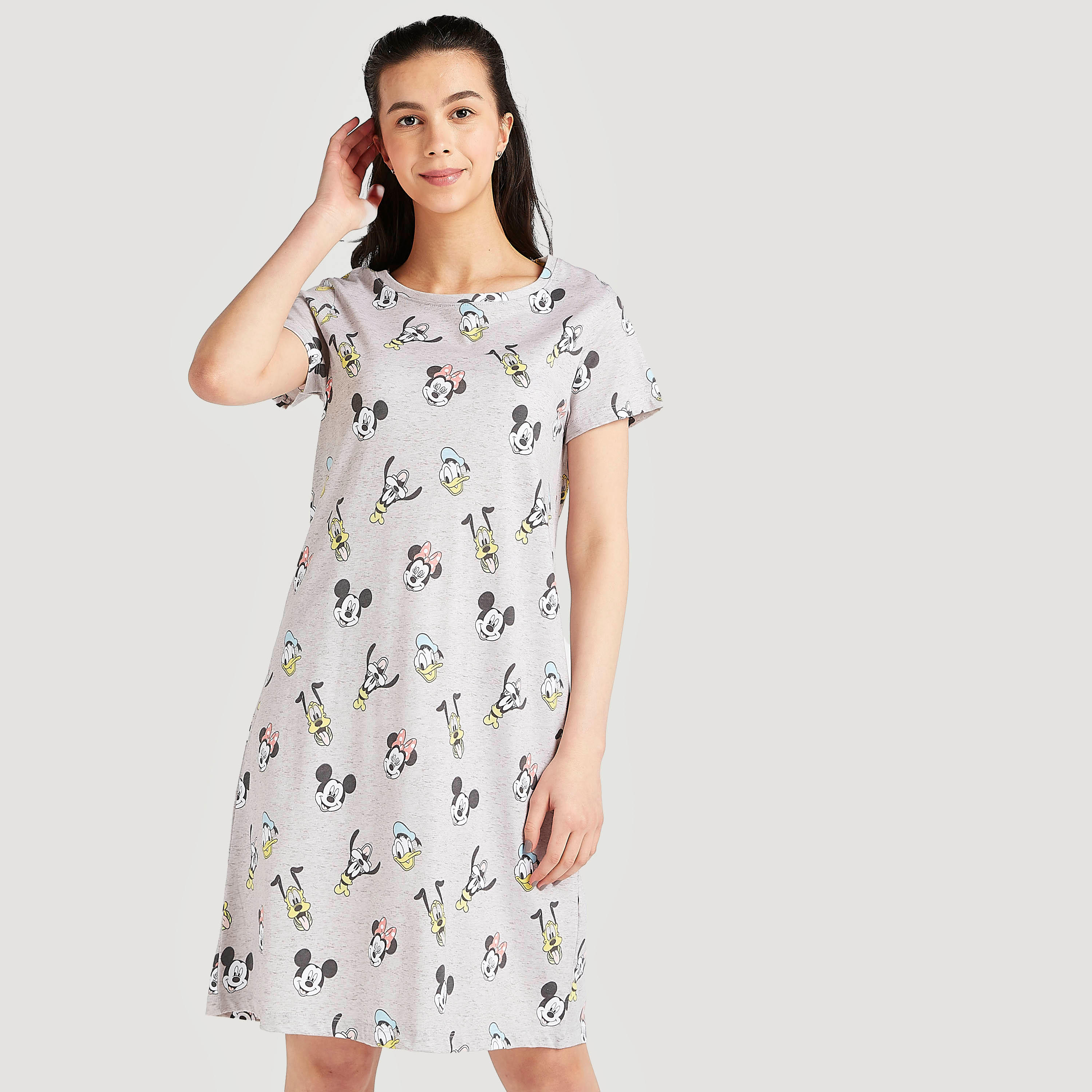 طقم قمصان نوم متنوّعة بياقة مستديرة وأكمام قصيرة وطبعات - قطعتين-women-clothing-nightwear-nighties-image-2