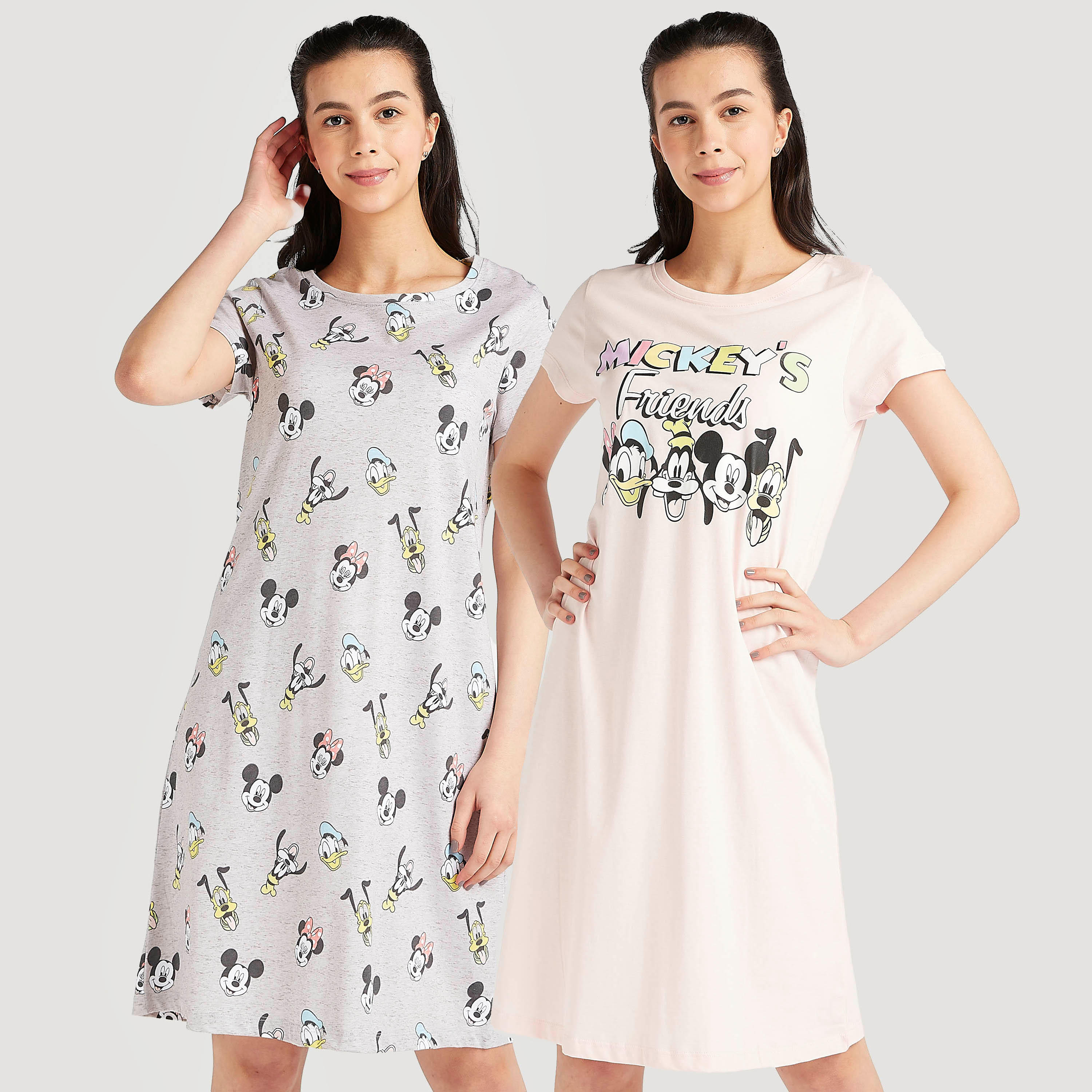 طقم قمصان نوم متنوّعة بياقة مستديرة وأكمام قصيرة وطبعات - قطعتين-women-clothing-nightwear-nighties-image-6