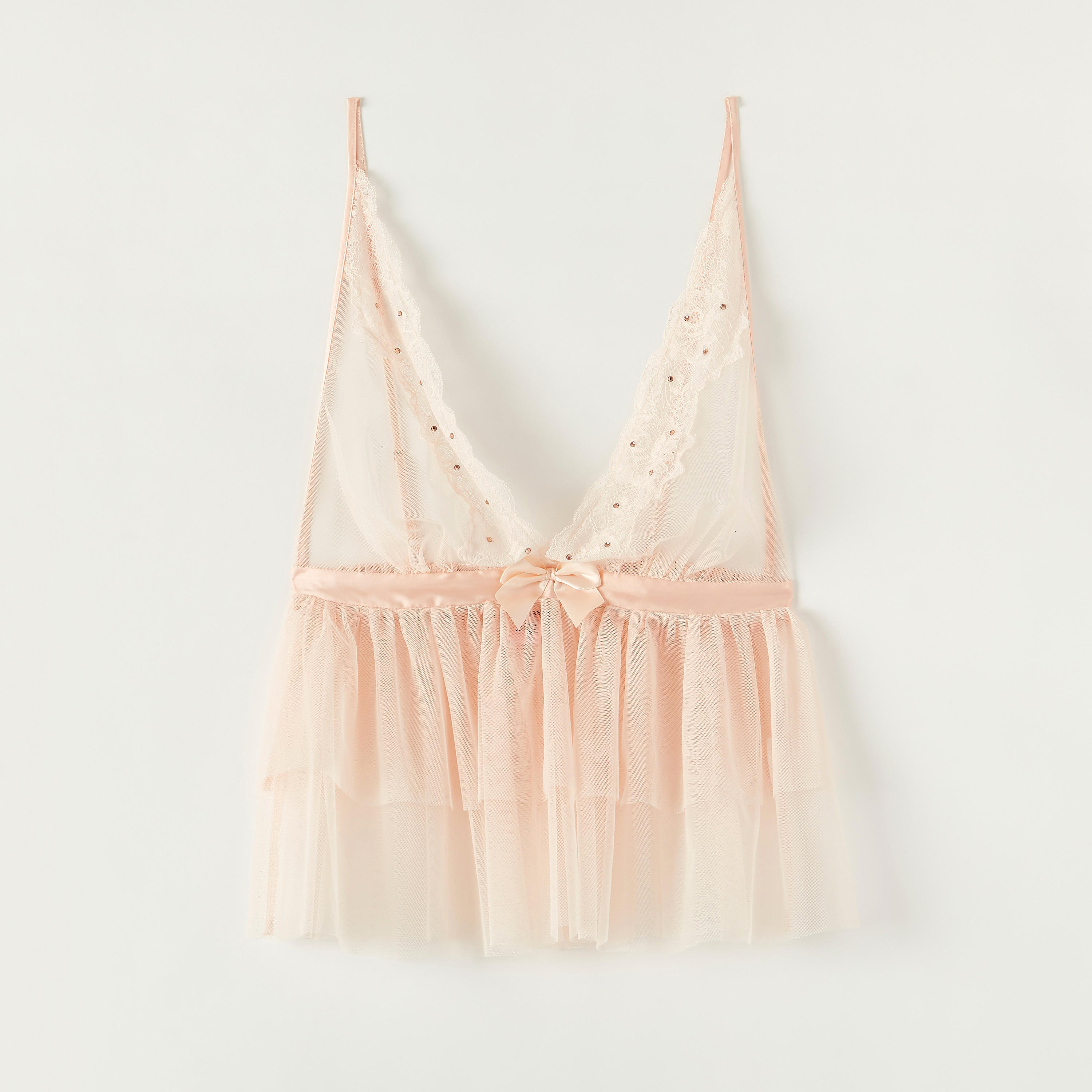 طقم بنطلون بيجاما طويل وبلوزة دانتيل مزيّنة بياقة v-women-clothing-nightwear-pyjamas-longsets-image-2