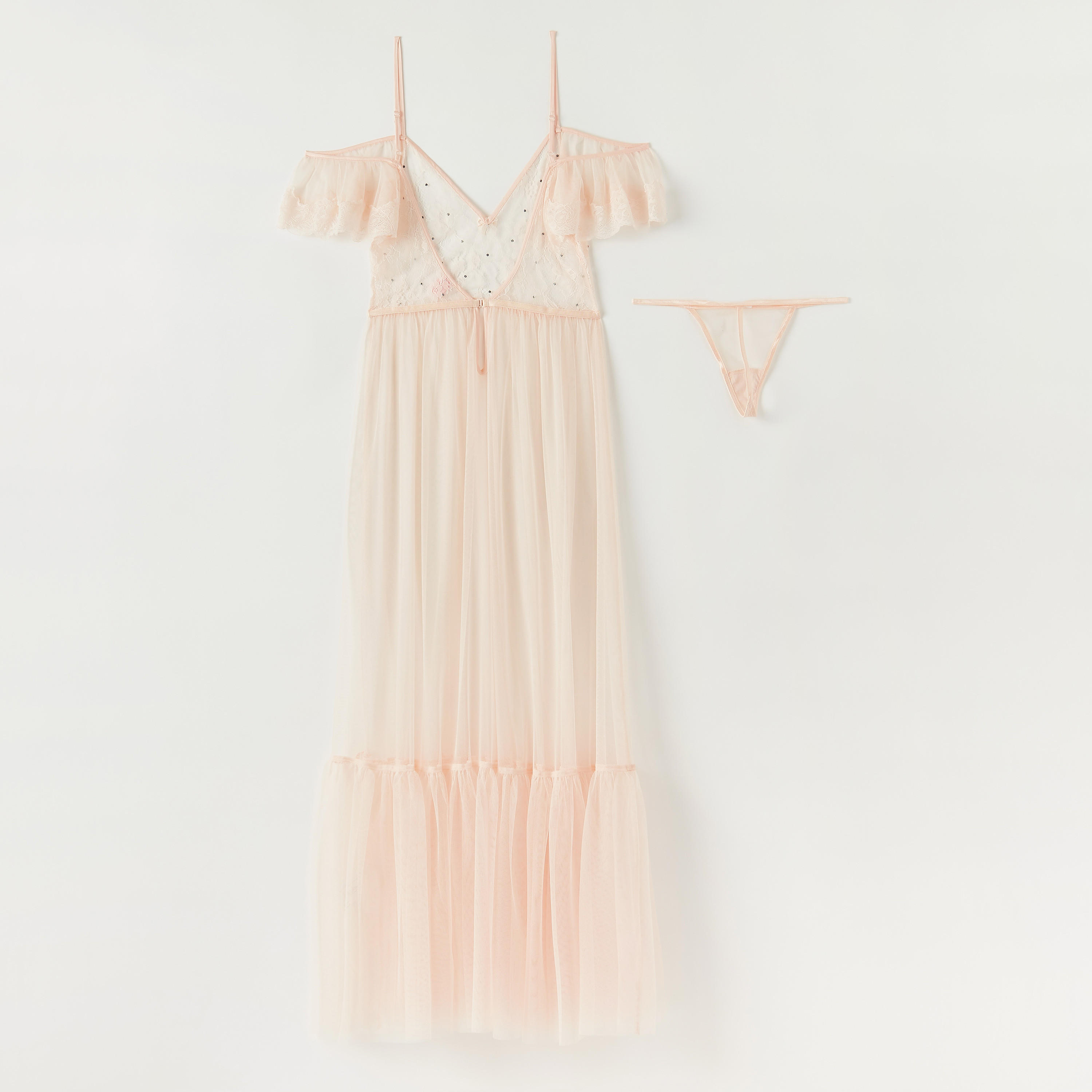 فستان نوم دانتيل دون أكمام بياقة V مع ثونج-women-clothing-lingerie-lingeriesets-image-4