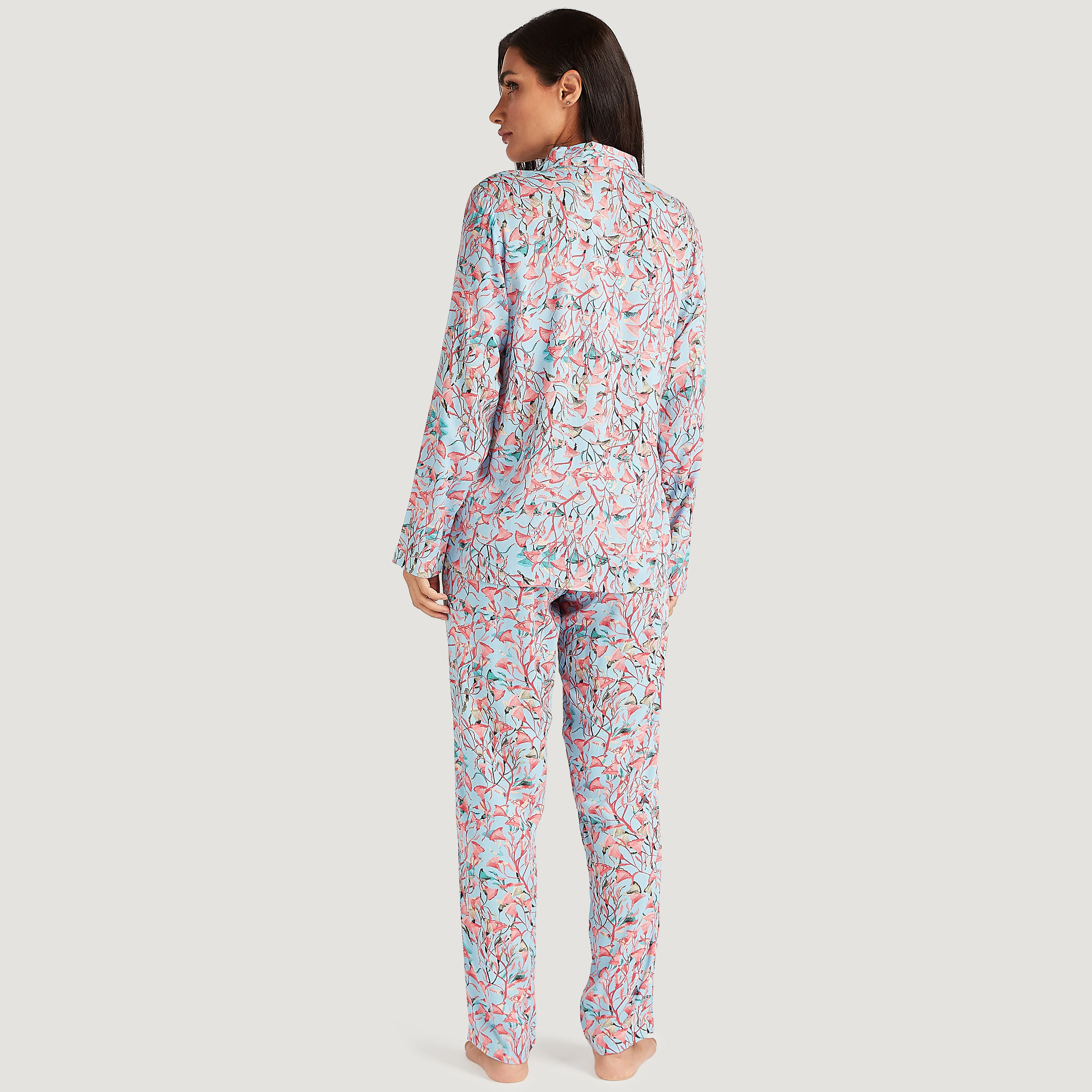 طقم من بنطلون بيجاما طويل وقميص بطبعات أزهار-women-clothing-nightwear-pyjamas-longsets-image-3