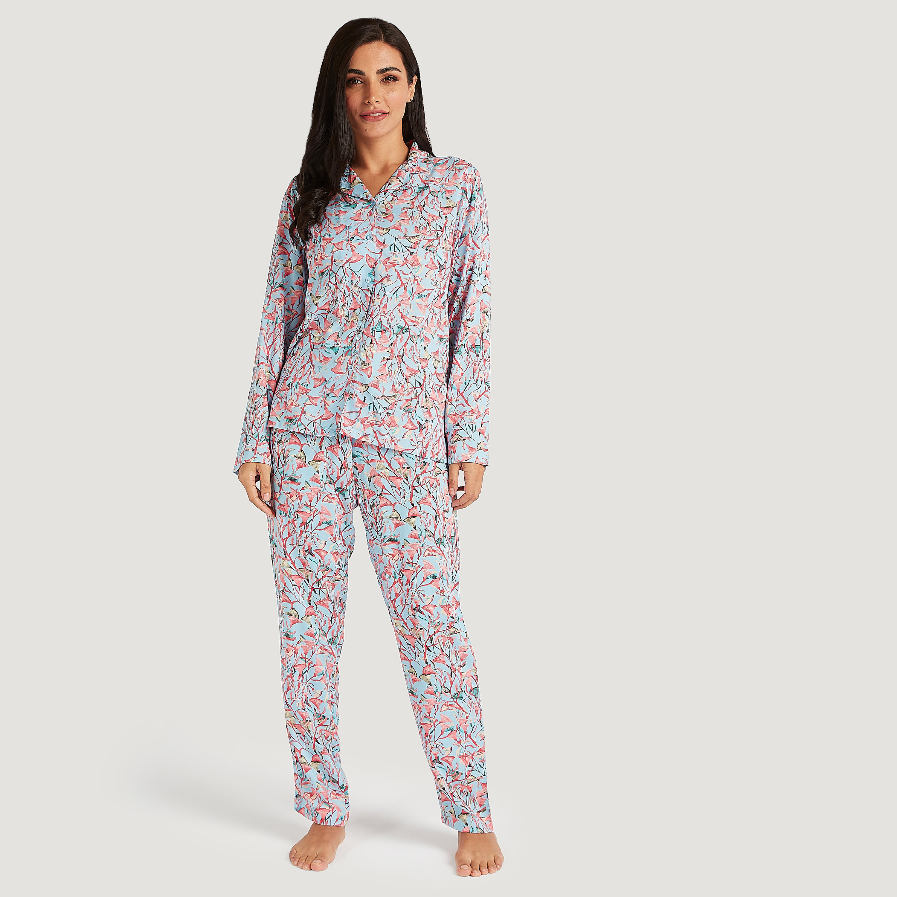 طقم من بنطلون بيجاما طويل وقميص بطبعات أزهار-women-clothing-nightwear-pyjamas-longsets-image-6