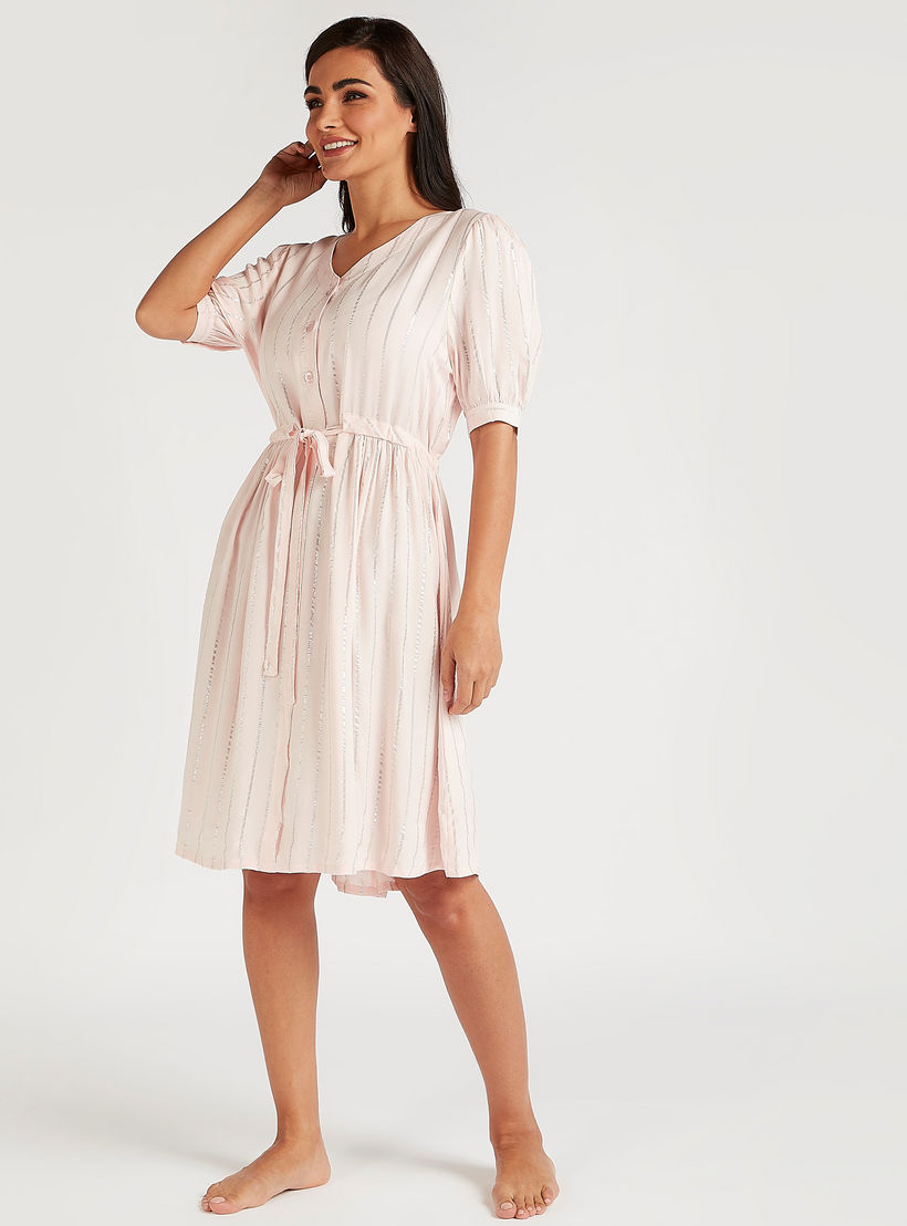 قميص نوم مقلّم برباط خصر وأكمام قصيرة-women-clothing-nightwear-nighties-image-2