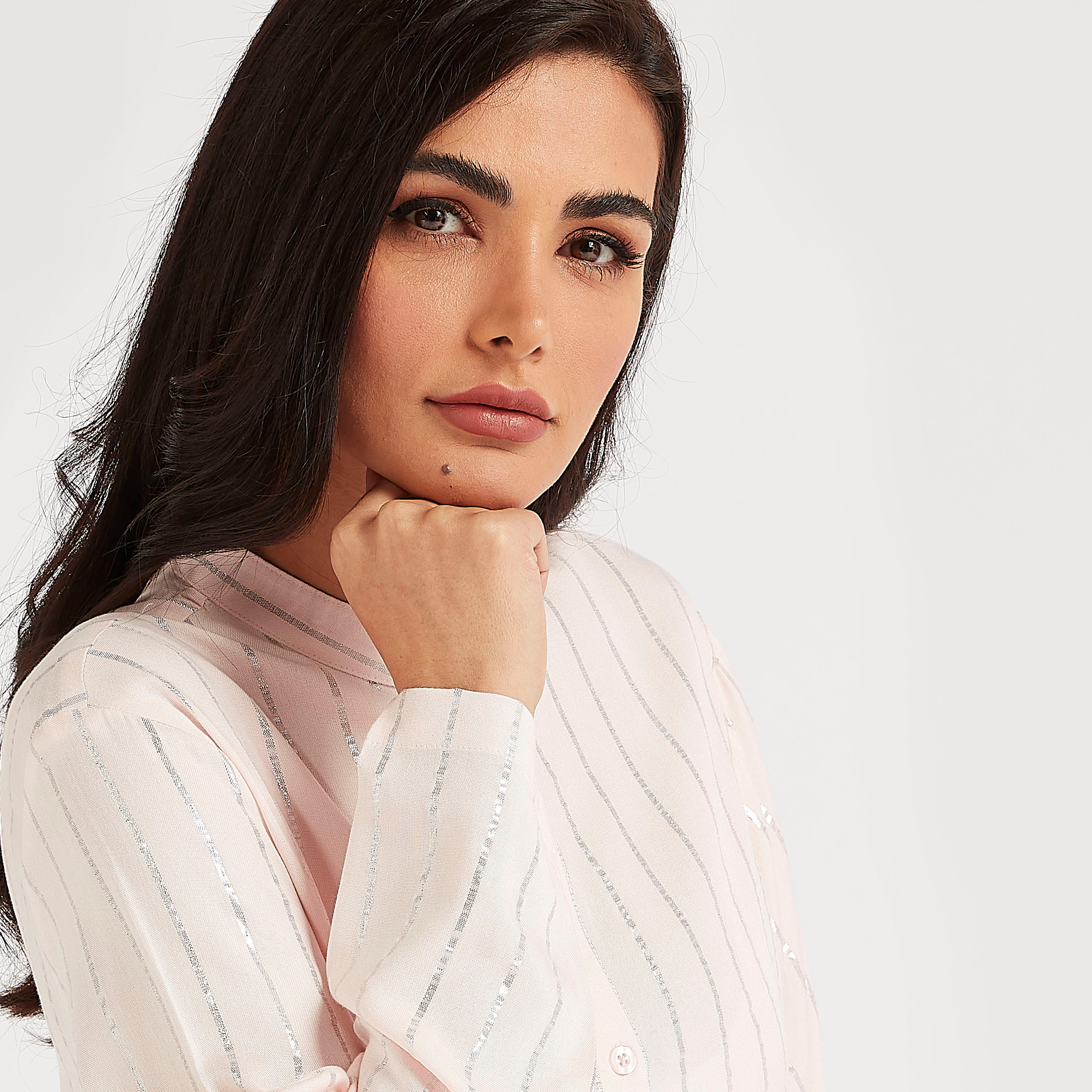 طقم من بنطلون بيجاما طويل وقميص مقلّم بأكمام طويلة-women-clothing-nightwear-pyjamas-longsets-image-4