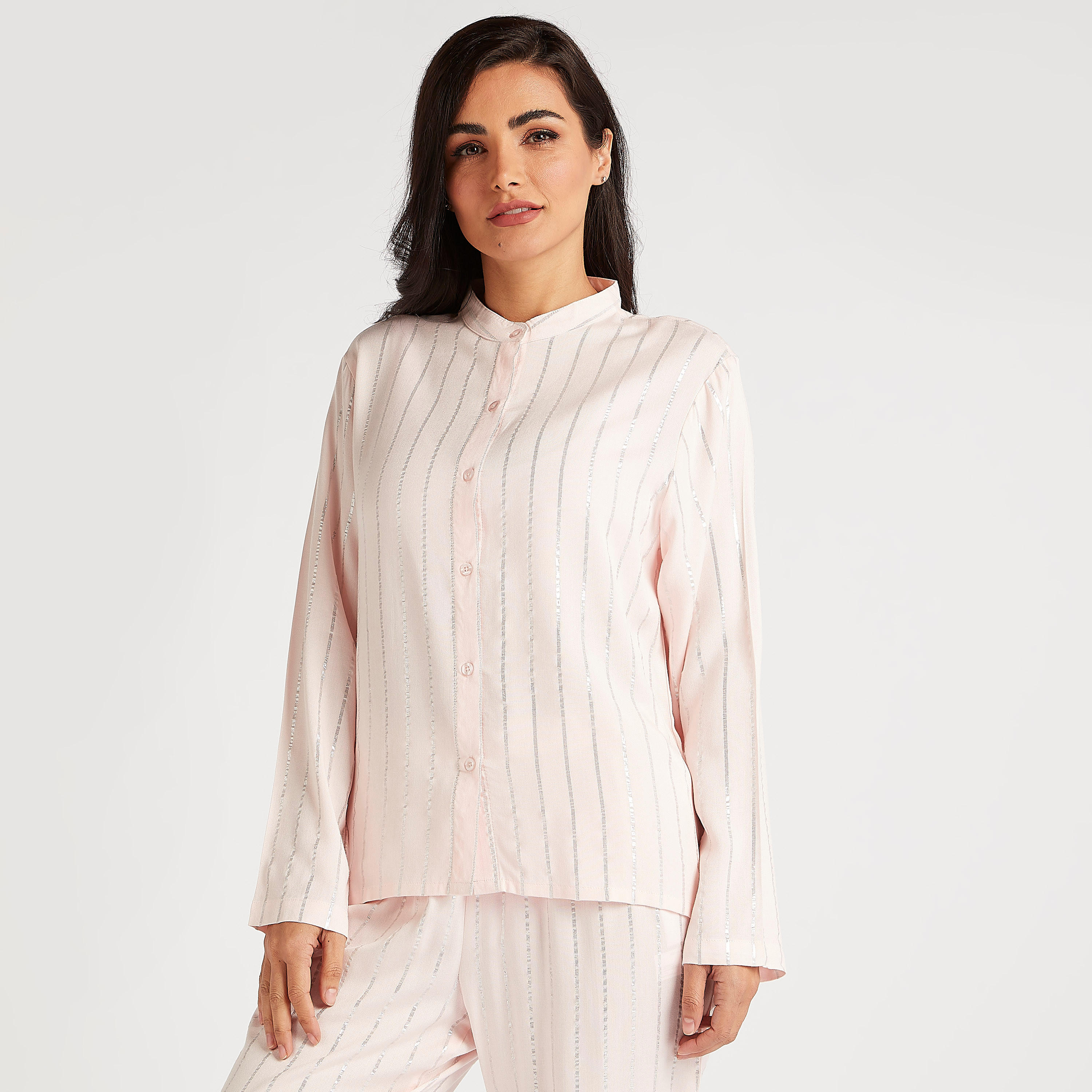 طقم من بنطلون بيجاما طويل وقميص مقلّم بأكمام طويلة-women-clothing-nightwear-pyjamas-longsets-image-5
