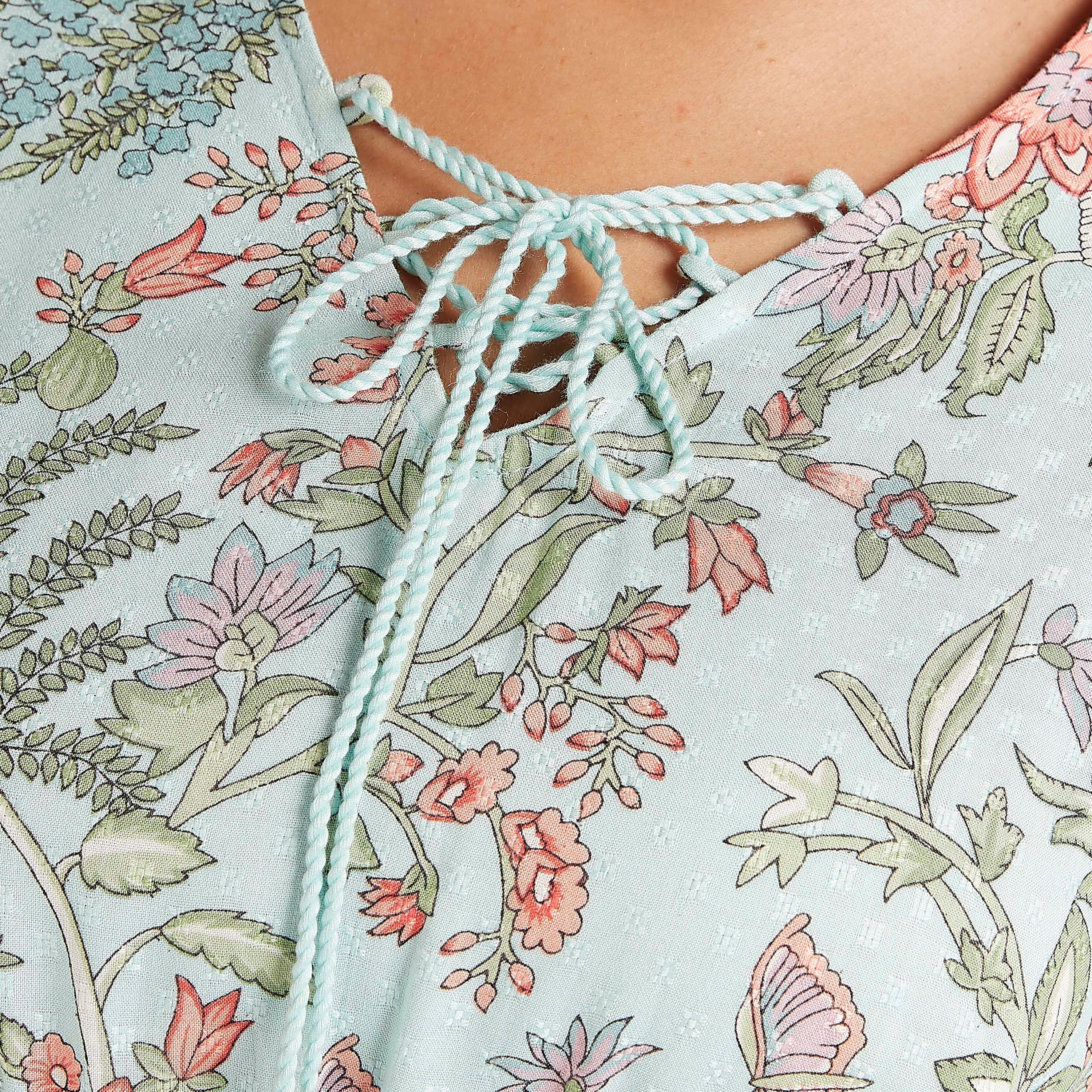 Floral Print Night Gown with Neck Tie-Ups-women-clothing-nightwear-nighties-image-3