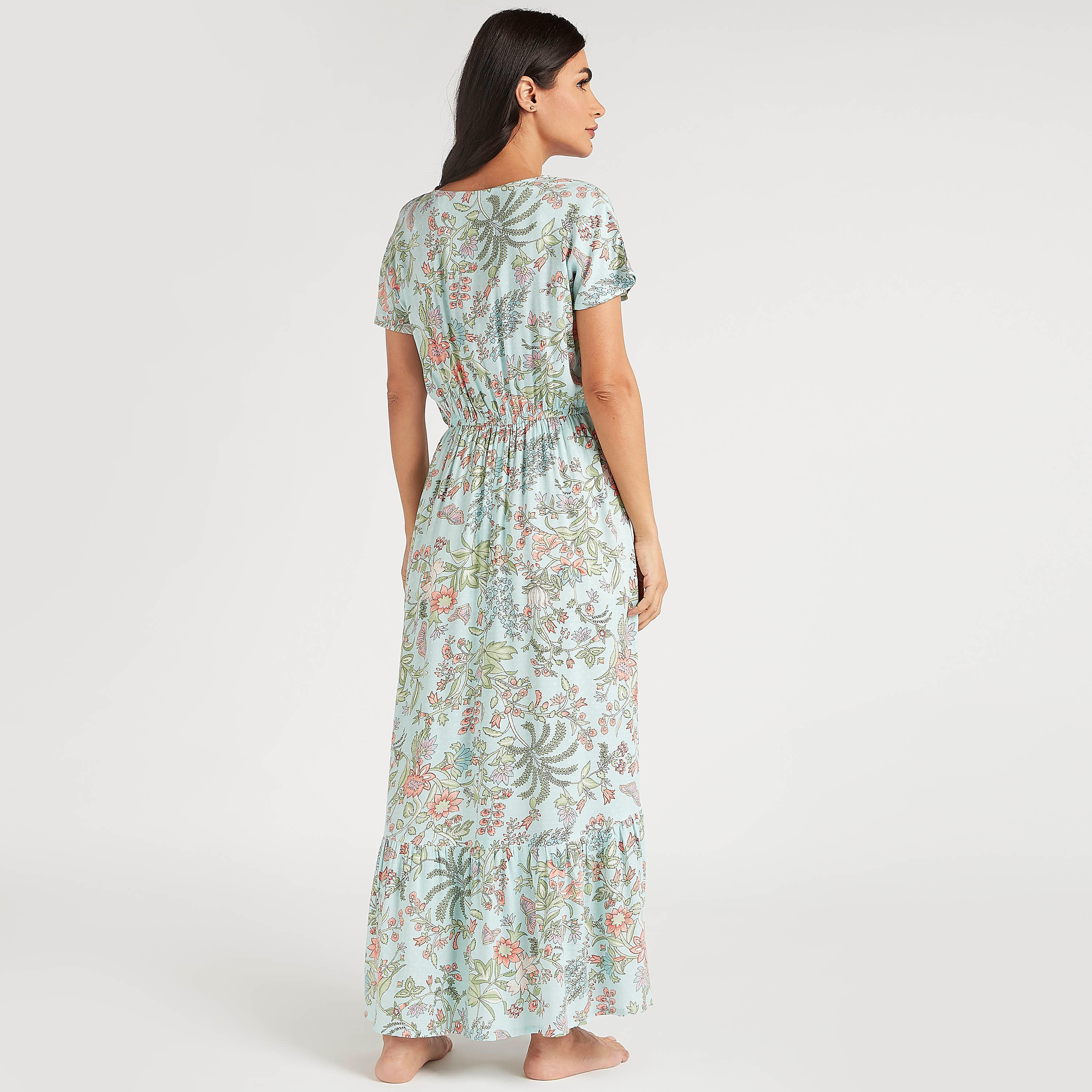 Floral Print Night Gown with Neck Tie-Ups-women-clothing-nightwear-nighties-image-4