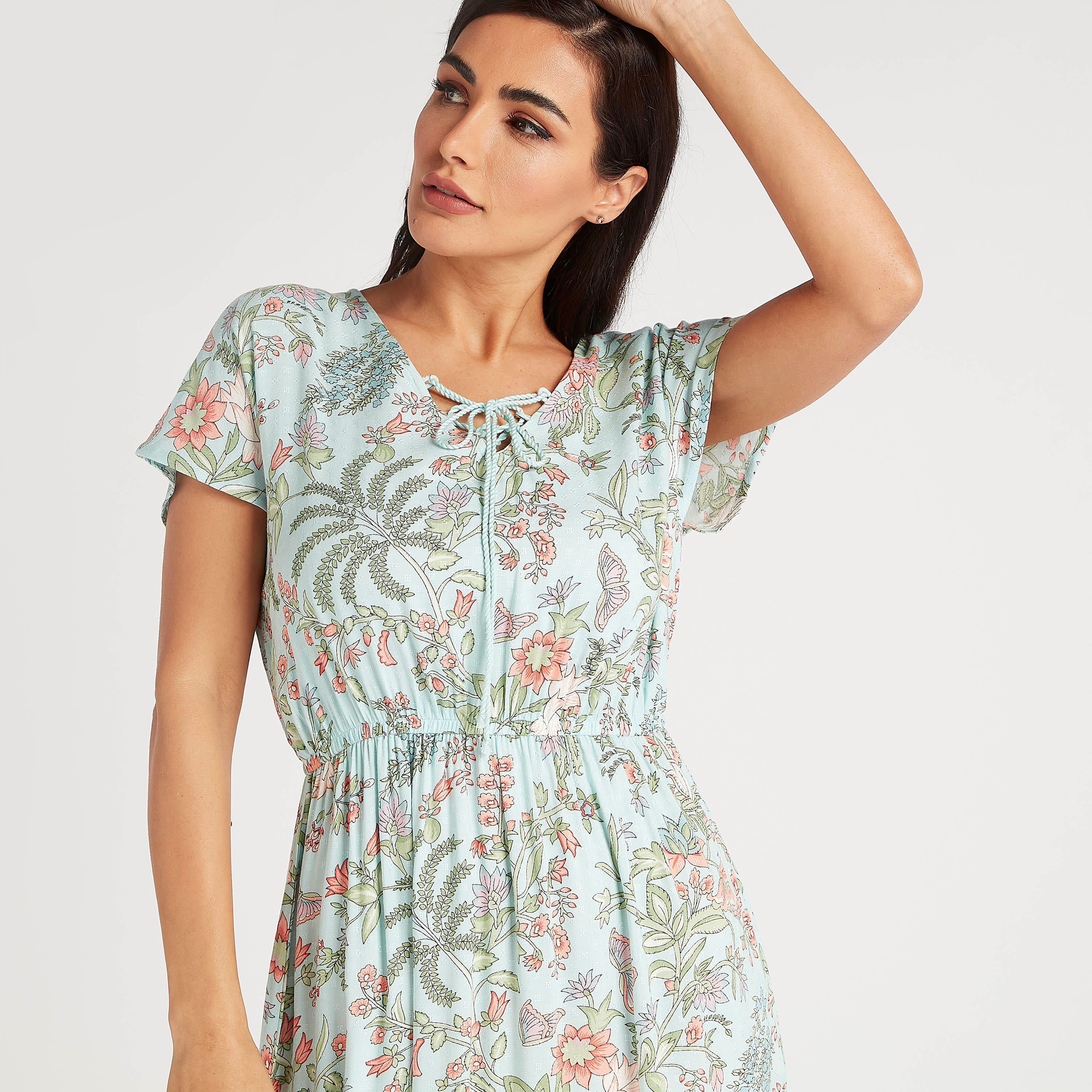 Floral Print Night Gown with Neck Tie-Ups-women-clothing-nightwear-nighties-image-5