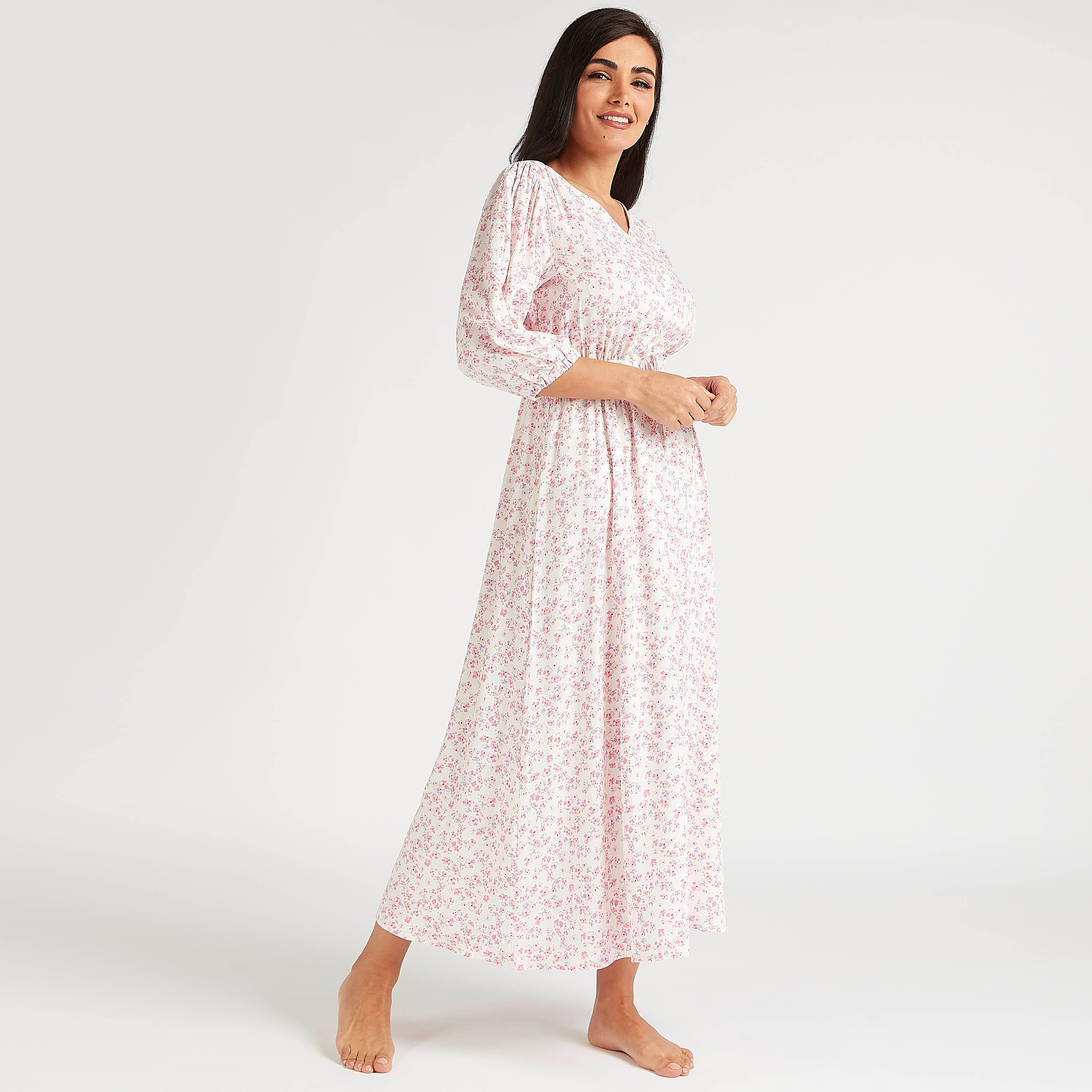 ثوب نوم بطبعات أزهار وخصر مطّاطي-women-clothing-nightwear-nighties-image-2