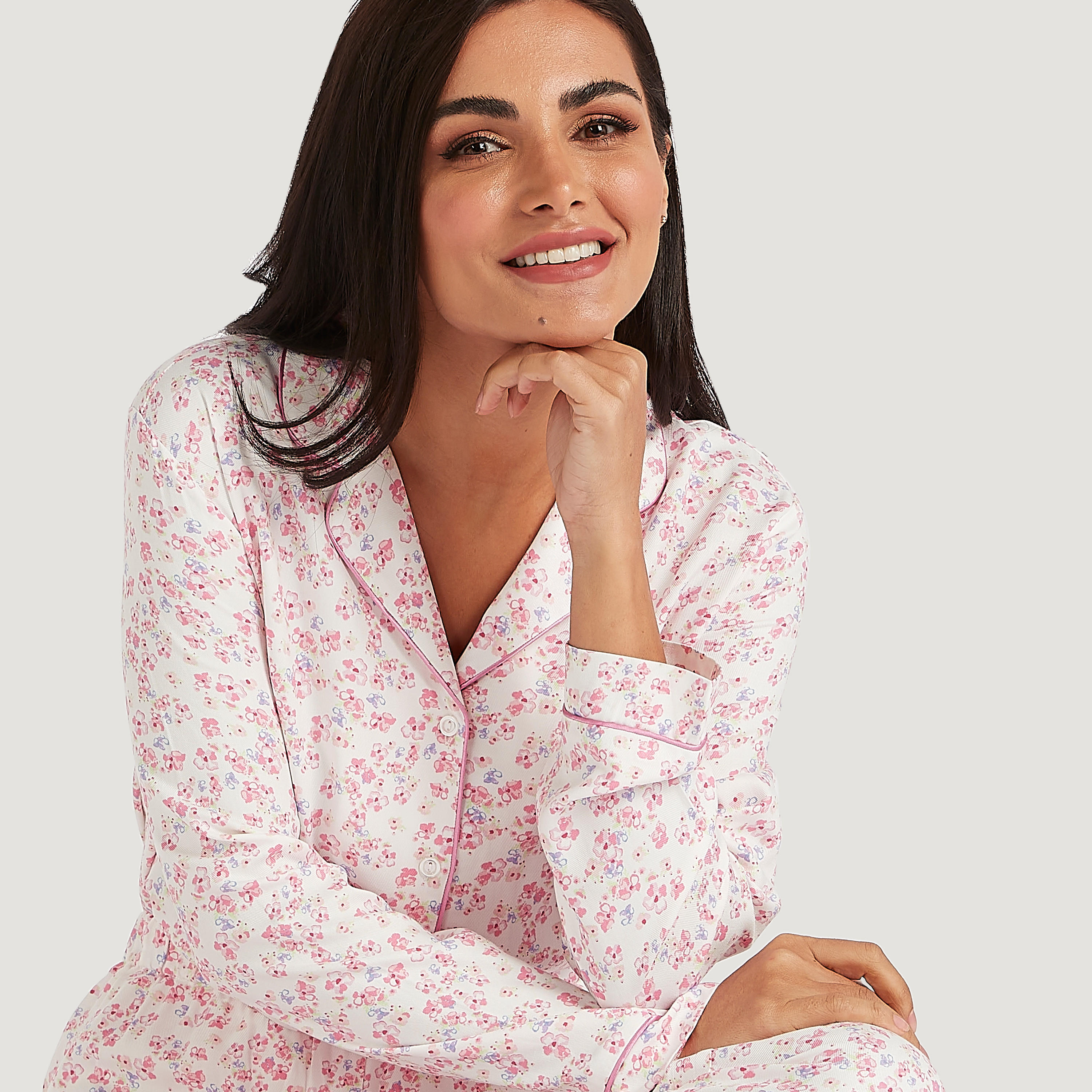 طقم بنطلون بيجاما طويل وقميص نوم بأكمام طويلة وطبعات أزهار-women-clothing-nightwear-pyjamas-longsets-image-2
