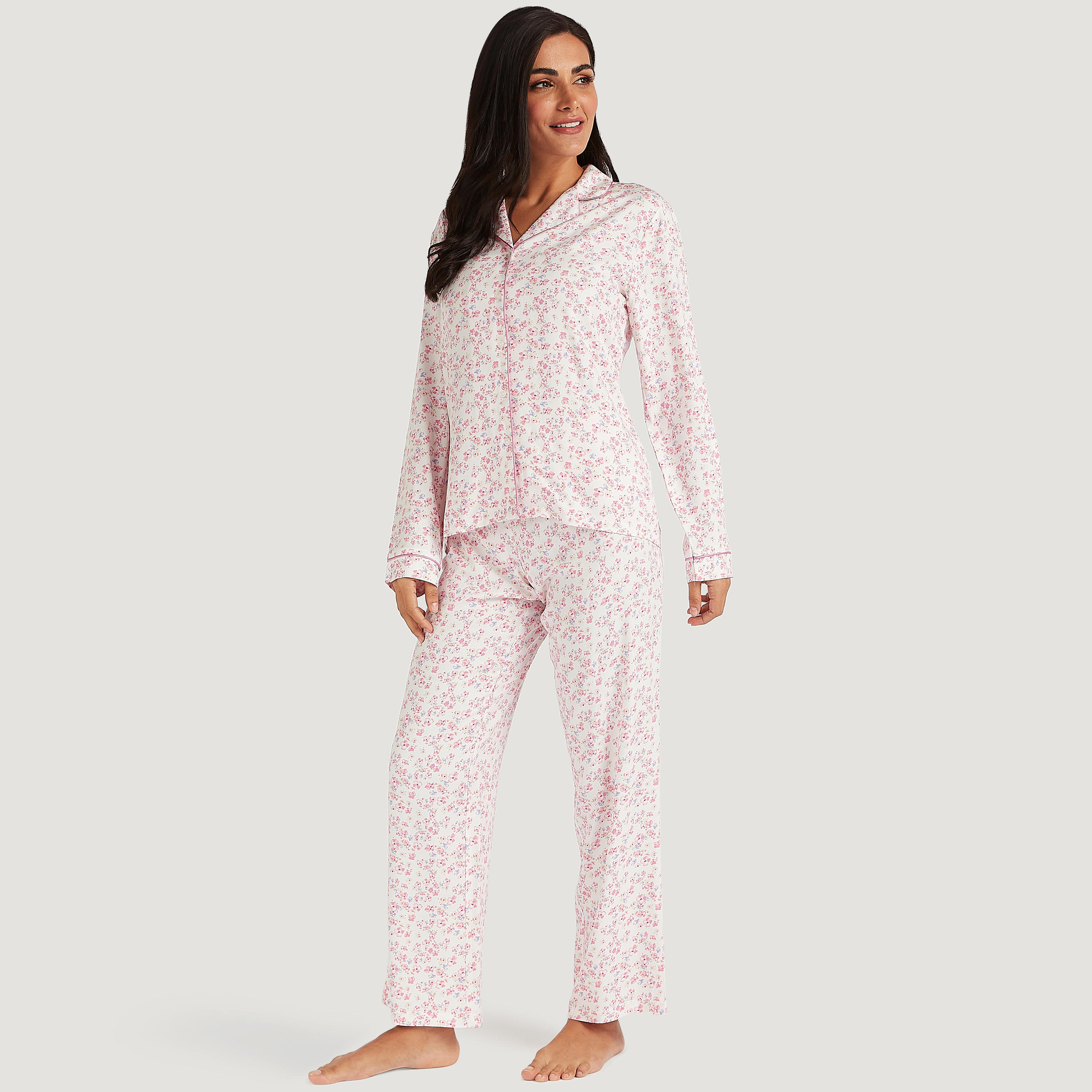 طقم بنطلون بيجاما طويل وقميص نوم بأكمام طويلة وطبعات أزهار-women-clothing-nightwear-pyjamas-longsets-image-1