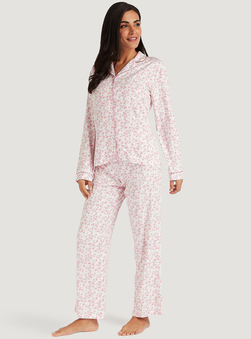 طقم بنطلون بيجاما طويل وقميص نوم بأكمام طويلة وطبعات أزهار-women-clothing-nightwear-pyjamas-longsets-image-1
