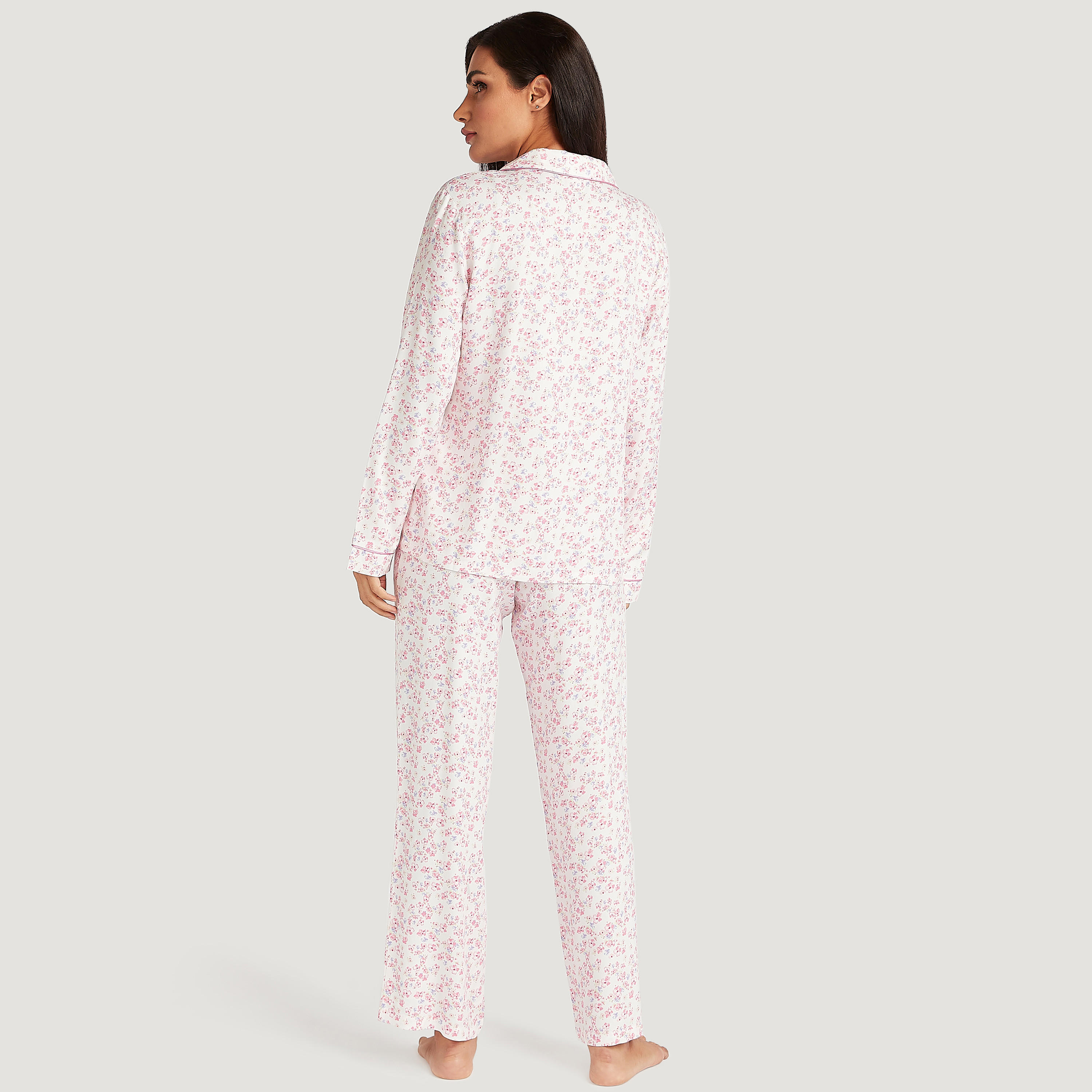 طقم بنطلون بيجاما طويل وقميص نوم بأكمام طويلة وطبعات أزهار-women-clothing-nightwear-pyjamas-longsets-image-3