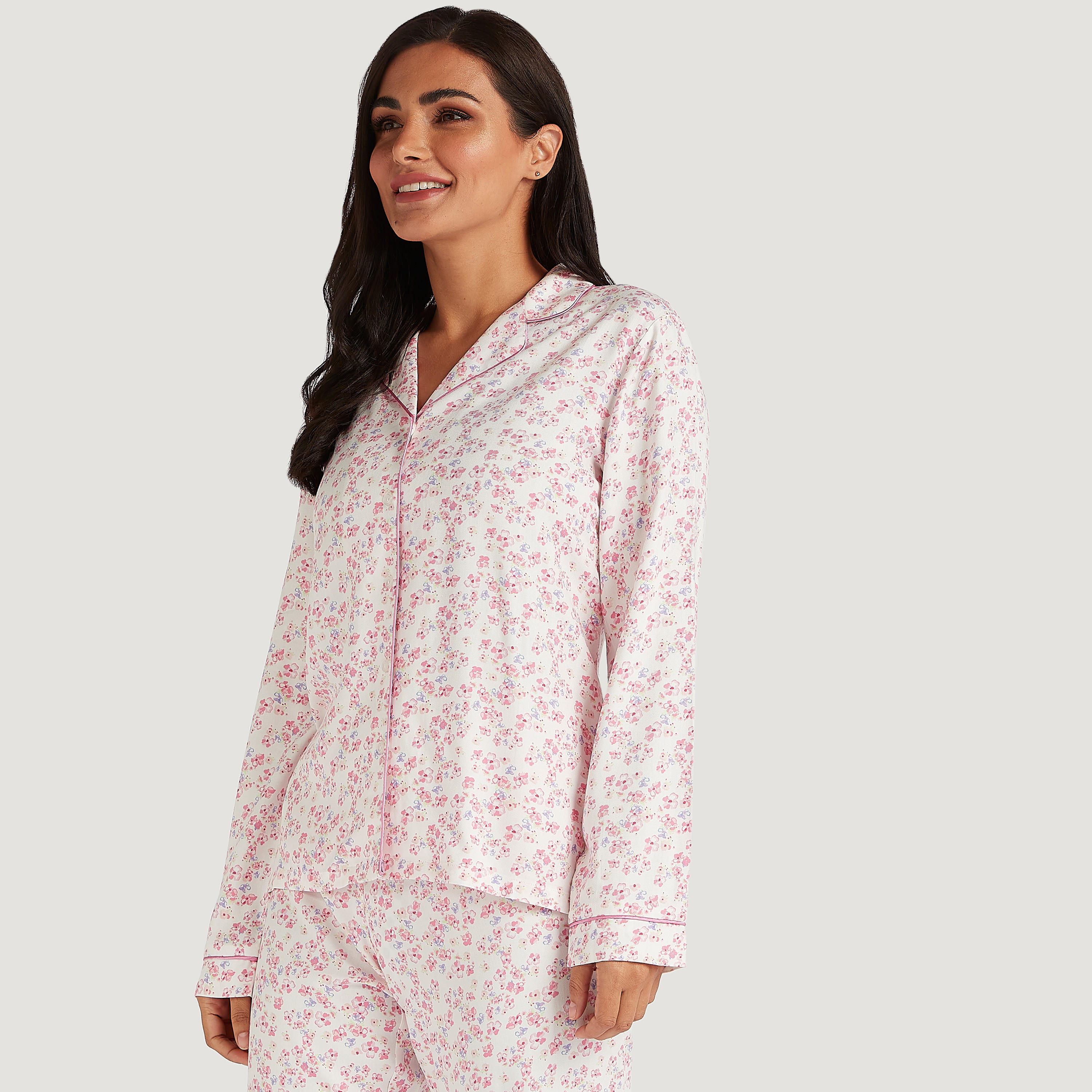 طقم بنطلون بيجاما طويل وقميص نوم بأكمام طويلة وطبعات أزهار-women-clothing-nightwear-pyjamas-longsets-image-4