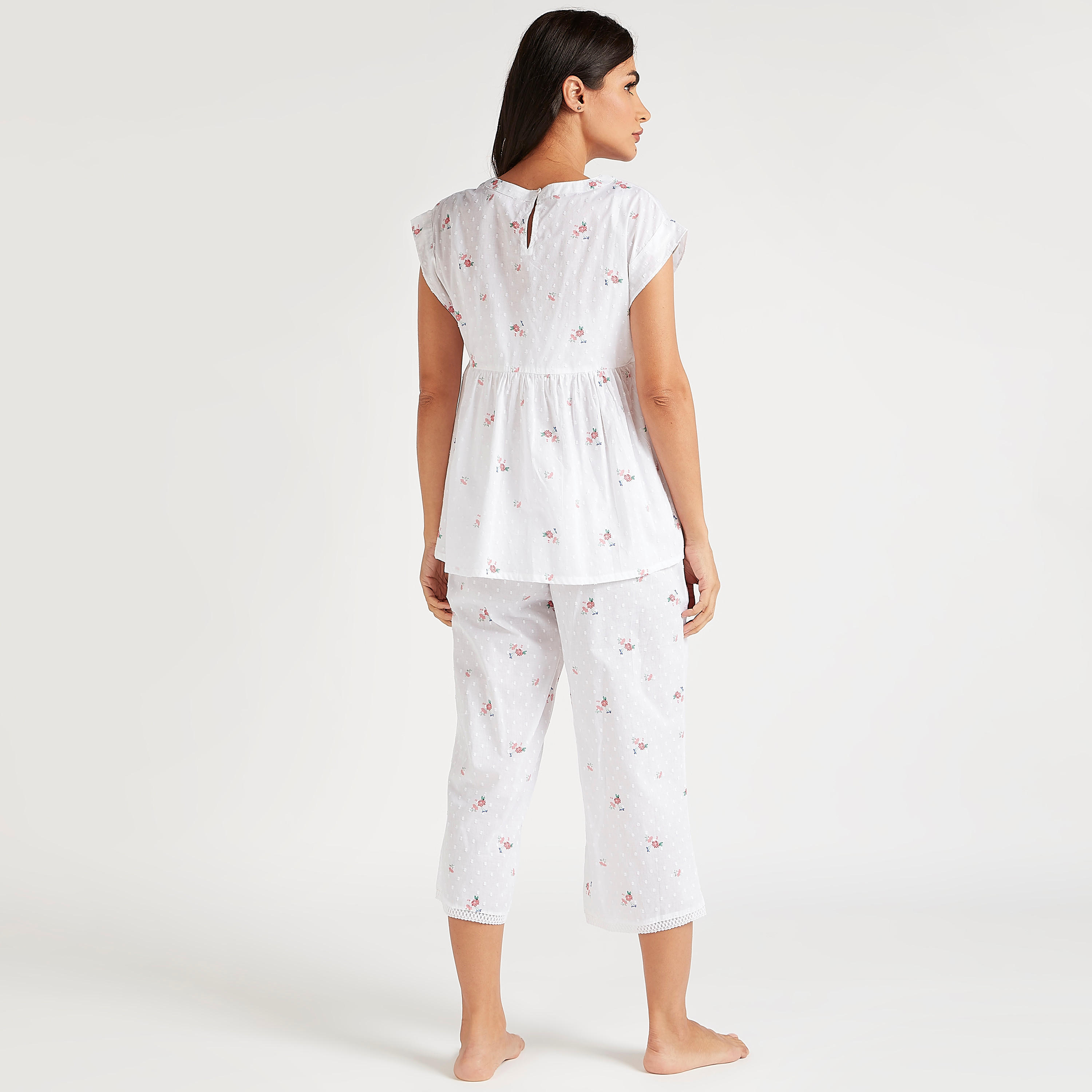 طقم من بنطلون بيجاما قصير وبلوزة بطبعات أزهار-women-clothing-nightwear-pyjamas-longsets-image-3