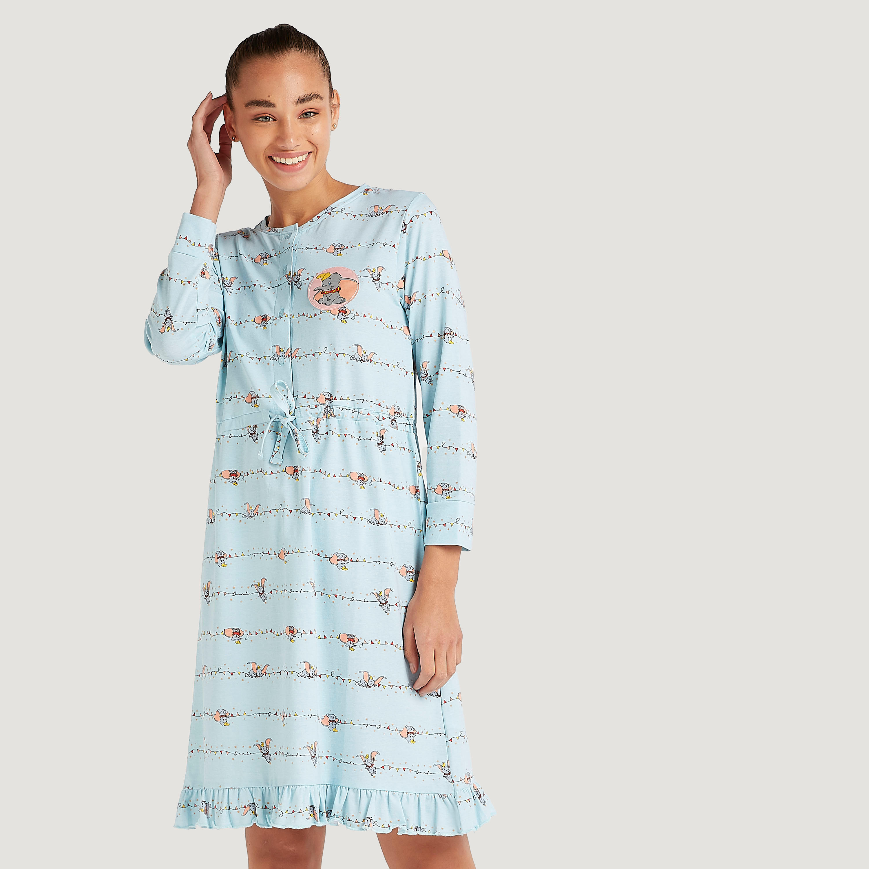 قميص نوم بأكمام طويلة وحزام خصر برباط وطبعات-women-clothing-nightwear-nighties-image-1