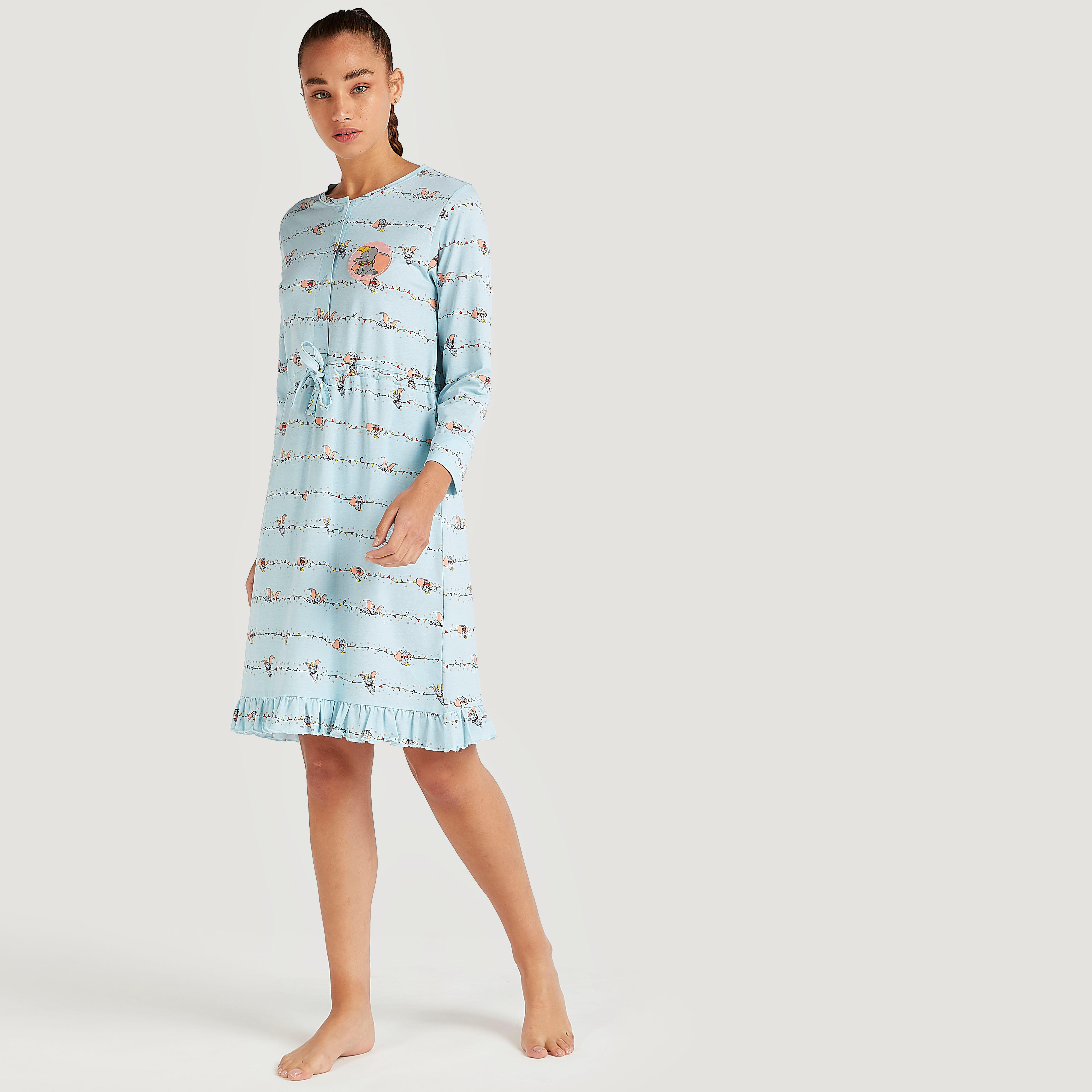 قميص نوم بأكمام طويلة وحزام خصر برباط وطبعات-women-clothing-nightwear-nighties-image-2