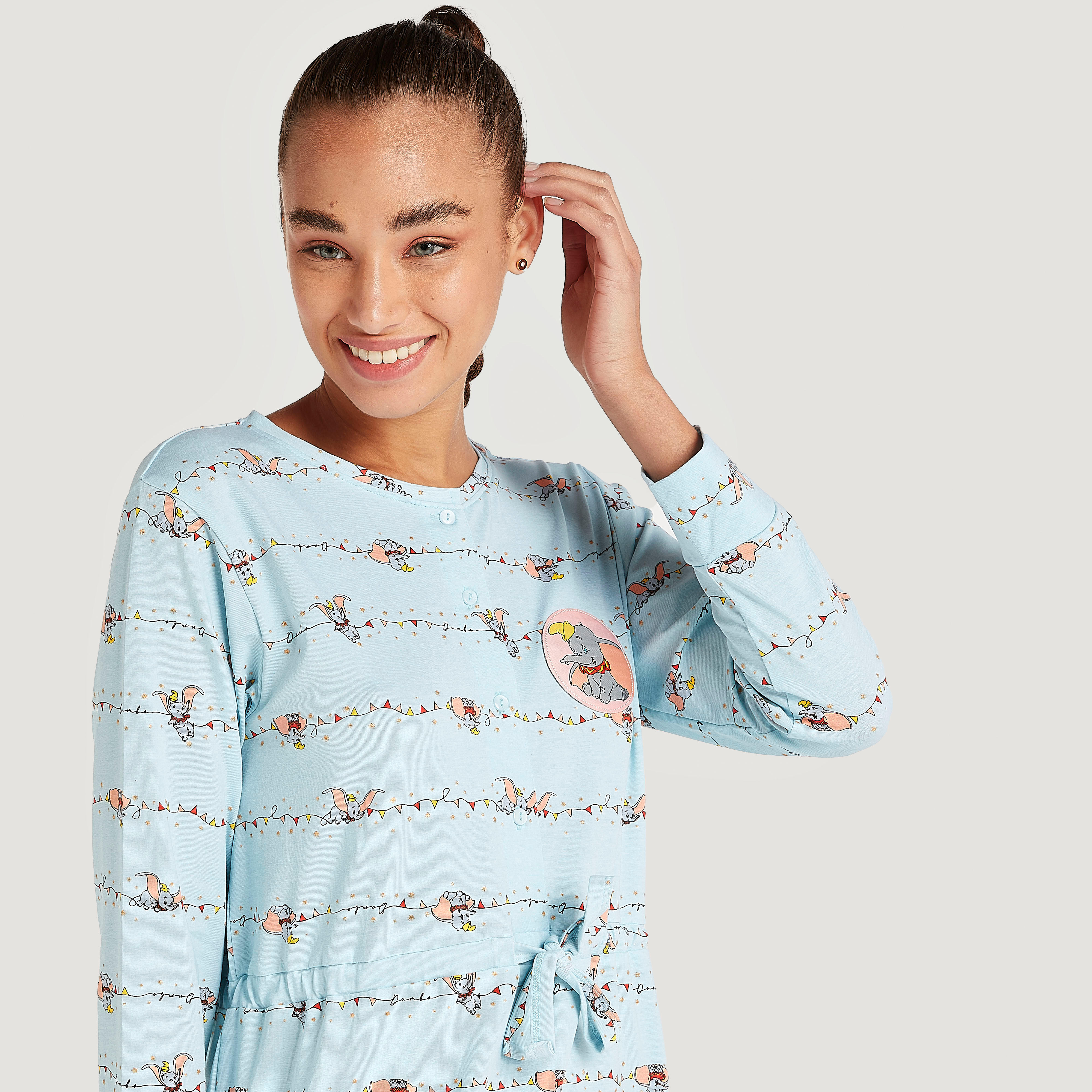 قميص نوم بأكمام طويلة وحزام خصر برباط وطبعات-women-clothing-nightwear-nighties-image-4