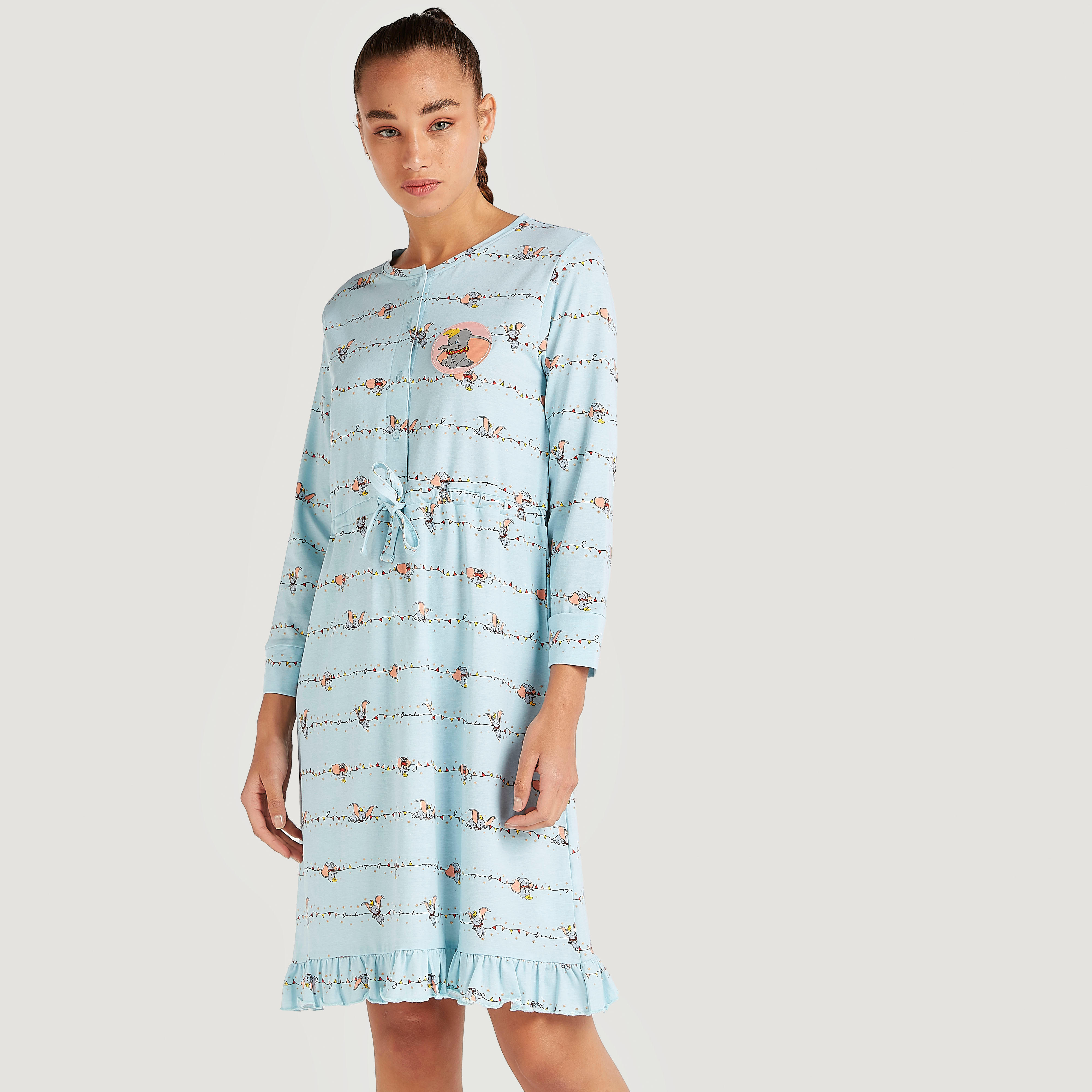قميص نوم بأكمام طويلة وحزام خصر برباط وطبعات-women-clothing-nightwear-nighties-image-5