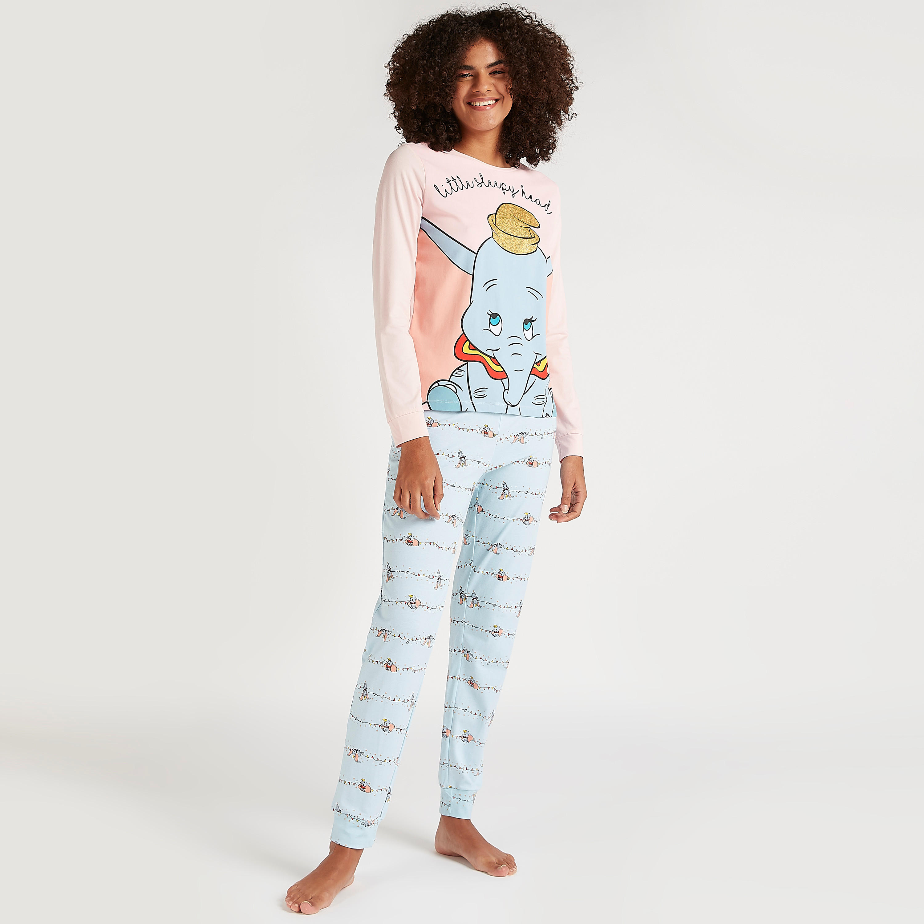 Print Crew Neck T-shirt and Full Length Pyjama Set-women-clothing-nightwear-pyjamas-longsets-image-1