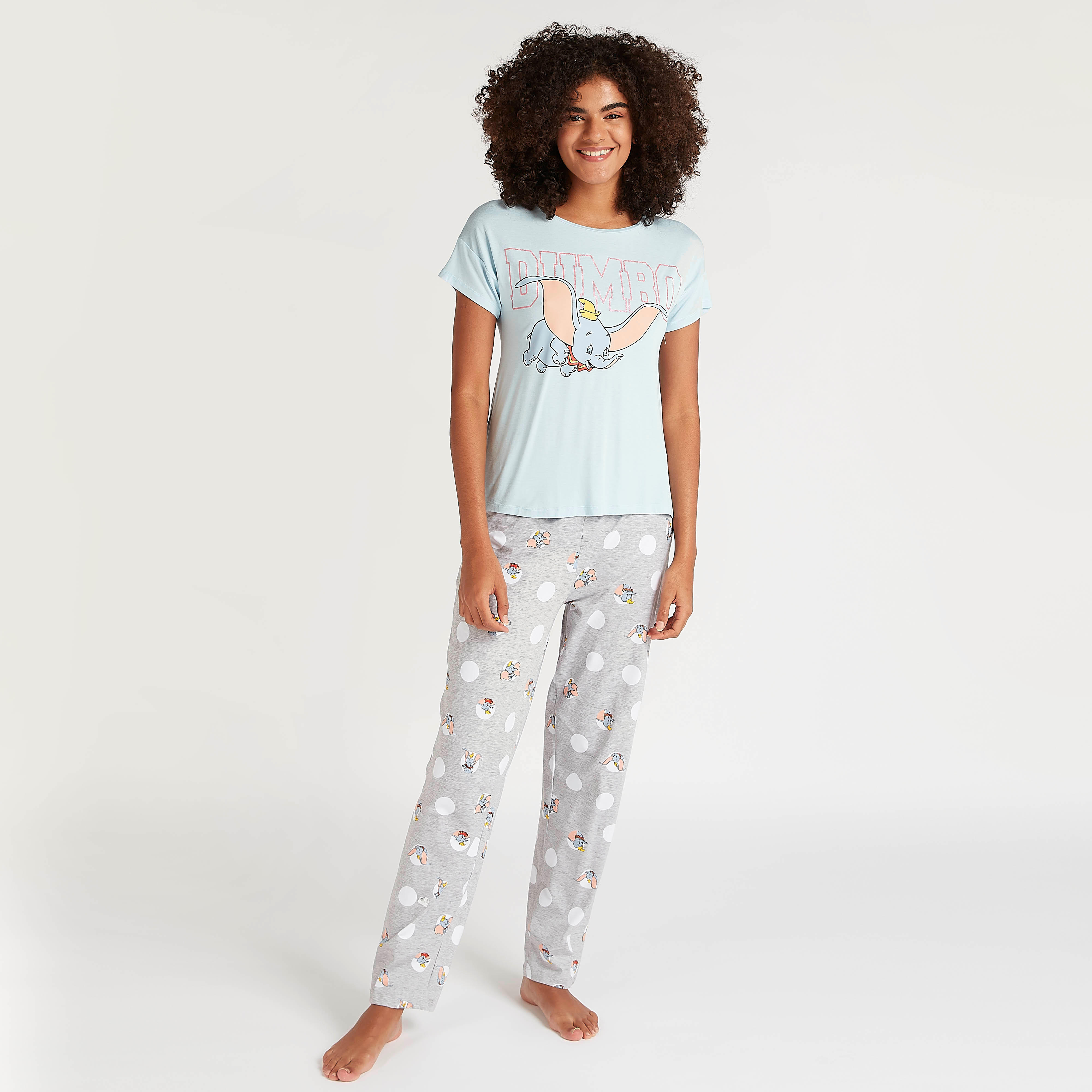 طقم من بنطلون بيجاما طويل كامل وتيشيرت بياقة ضيقة وطبعات-women-clothing-nightwear-pyjamas-longsets-image-1