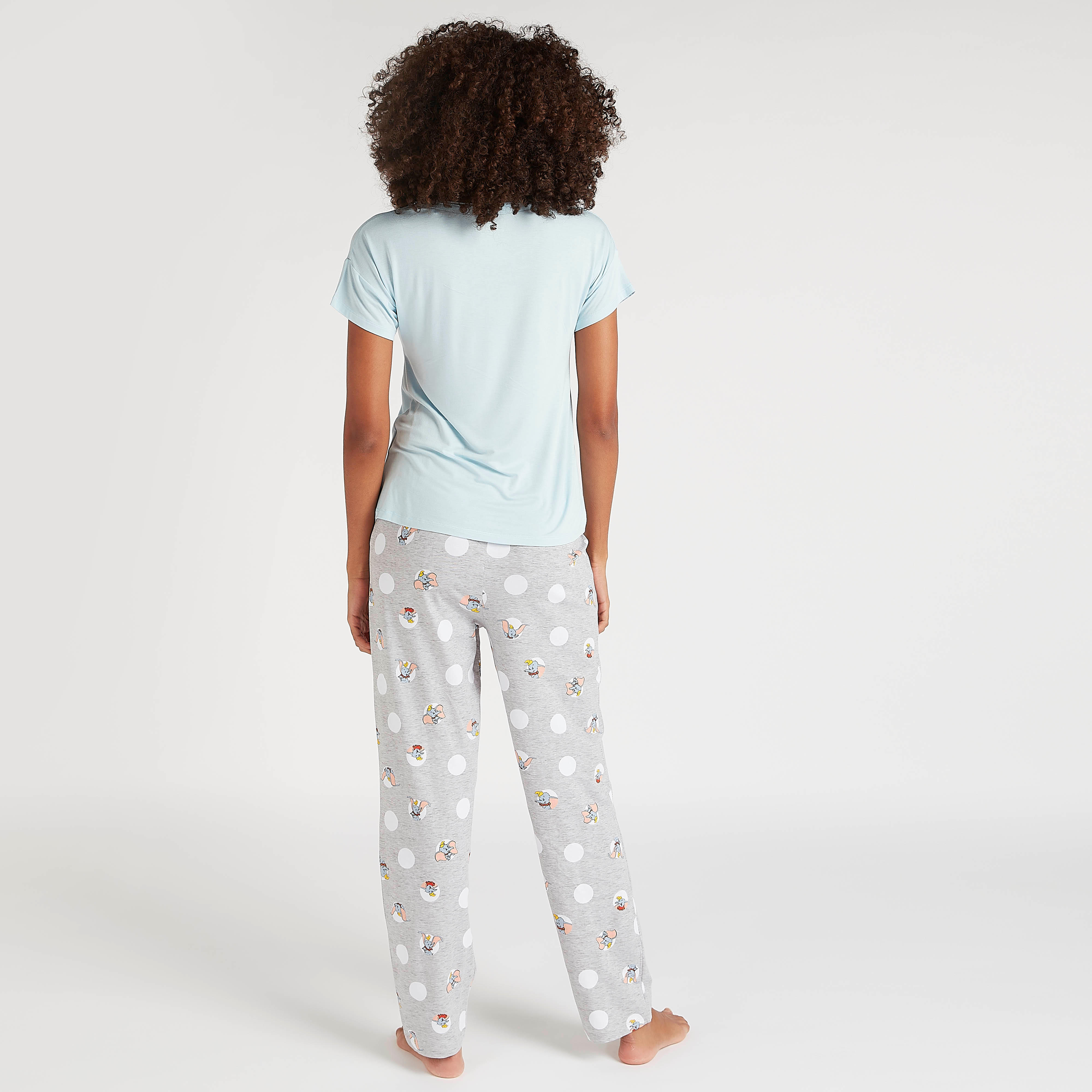 طقم من بنطلون بيجاما طويل كامل وتيشيرت بياقة ضيقة وطبعات-women-clothing-nightwear-pyjamas-longsets-image-2