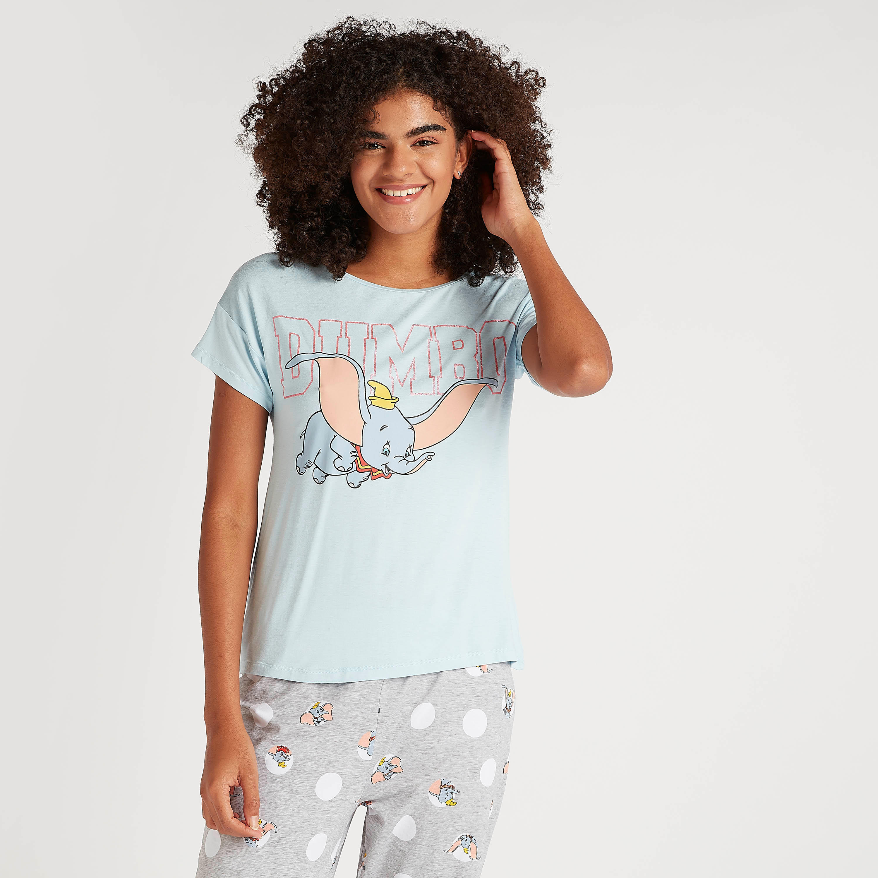 طقم من بنطلون بيجاما طويل كامل وتيشيرت بياقة ضيقة وطبعات-women-clothing-nightwear-pyjamas-longsets-image-3