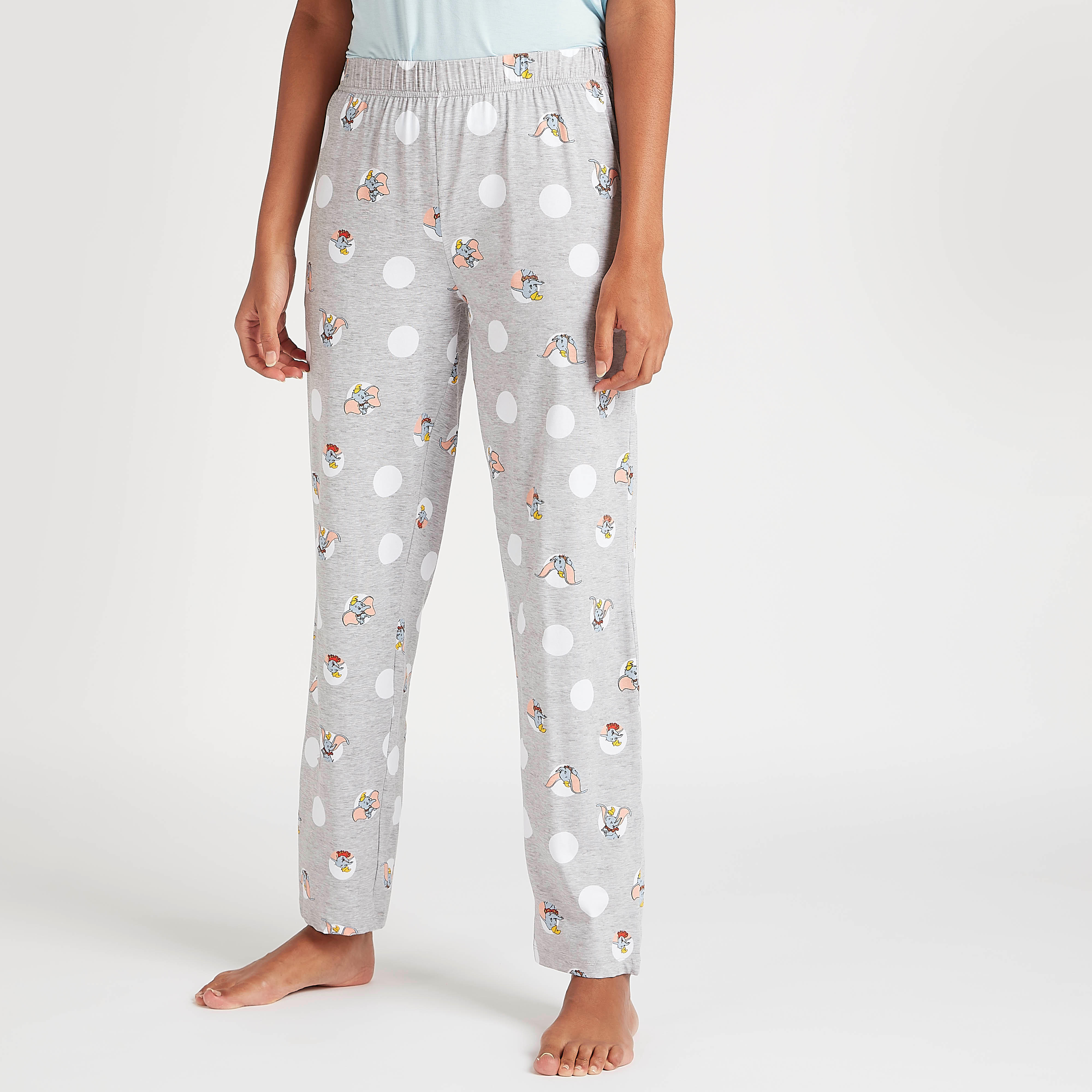طقم من بنطلون بيجاما طويل كامل وتيشيرت بياقة ضيقة وطبعات-women-clothing-nightwear-pyjamas-longsets-image-4