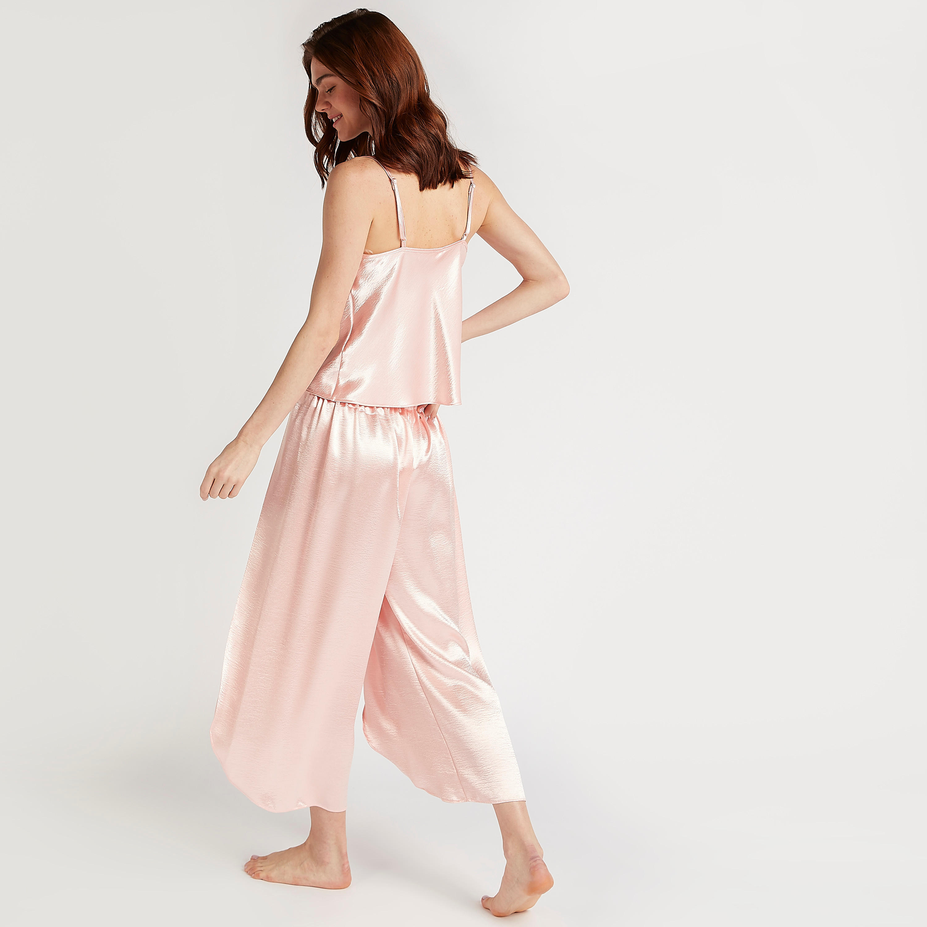 Solid Cowl Neck Top with Spaghetti Straps and Pyjamas Set-women-clothing-nightwear-pyjamas-longsets-image-5