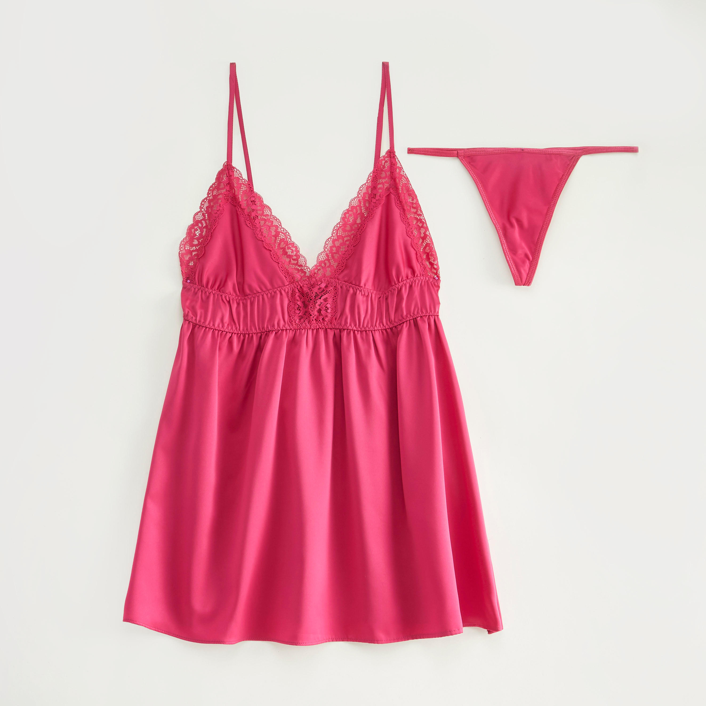 فستان نوم بتفاصيل دانتيل مع ثونج-women-clothing-nightwear-nighties-image-1