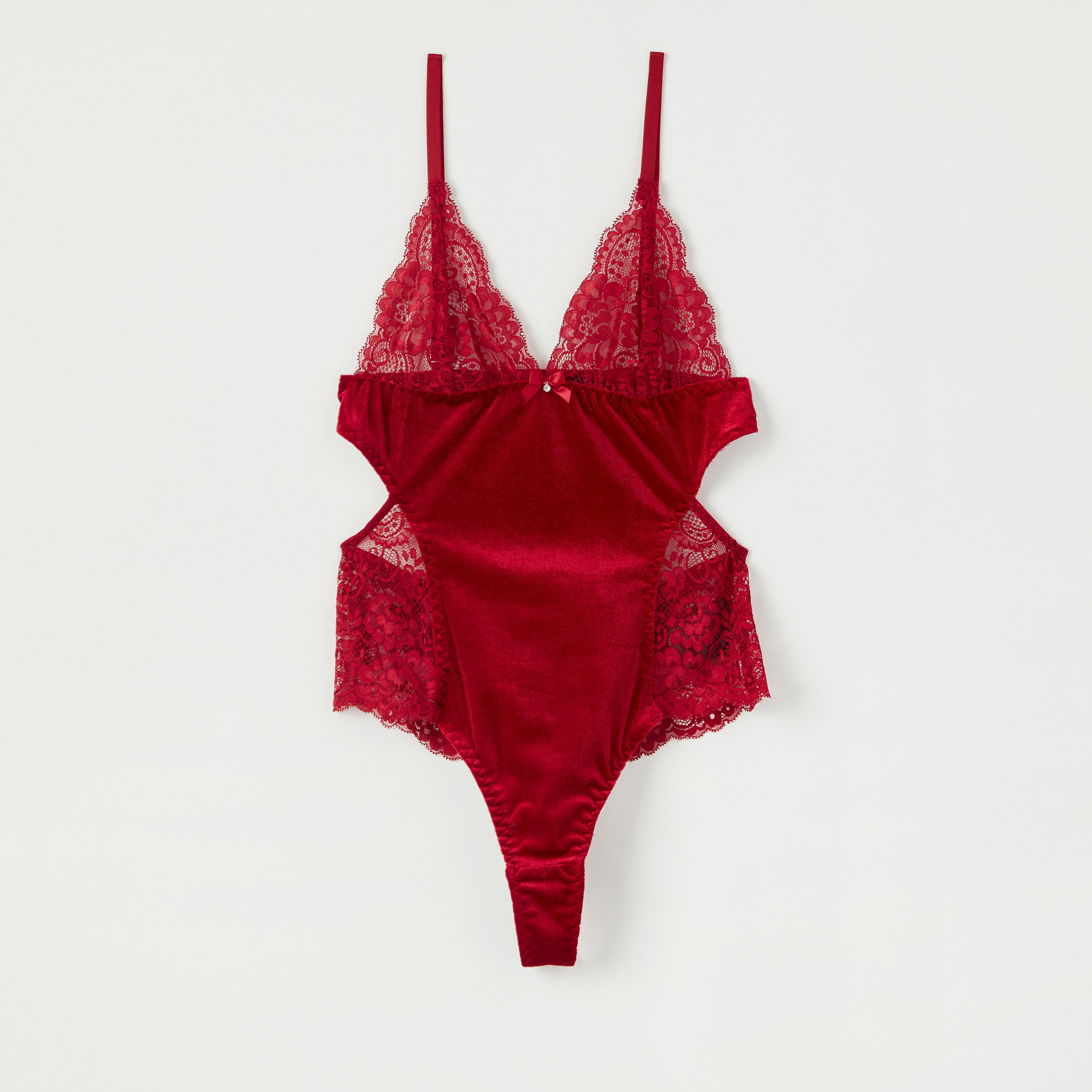 أفرول بتفاصيل دانتيل بياقة V مع أحزمة قابلة للتعديل-women-clothing-lingerie-lingeriesets-image-1
