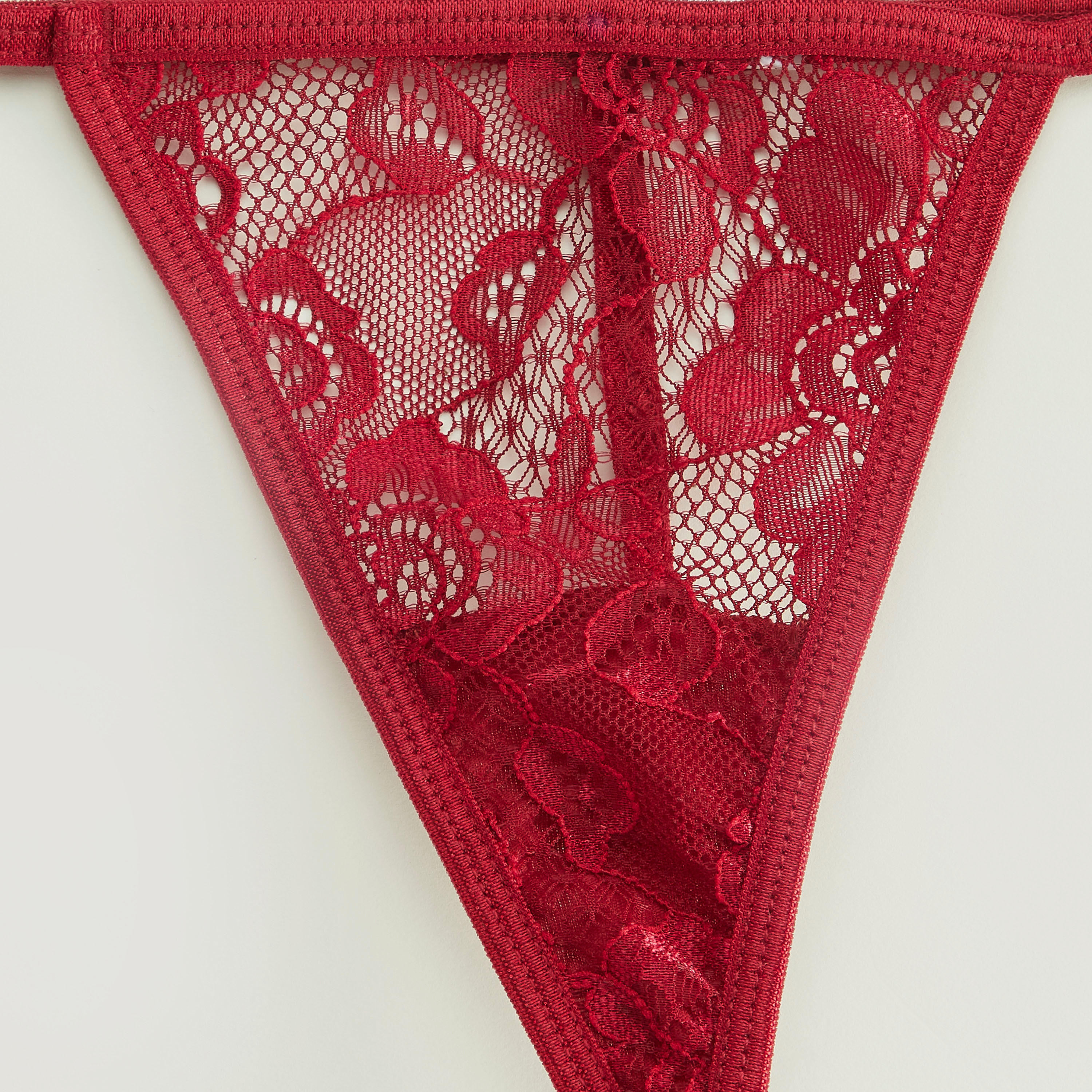 طقم قميص نوم بتفاصيل دانتيل مع ثونج-women-clothing-nightwear-nighties-image-3