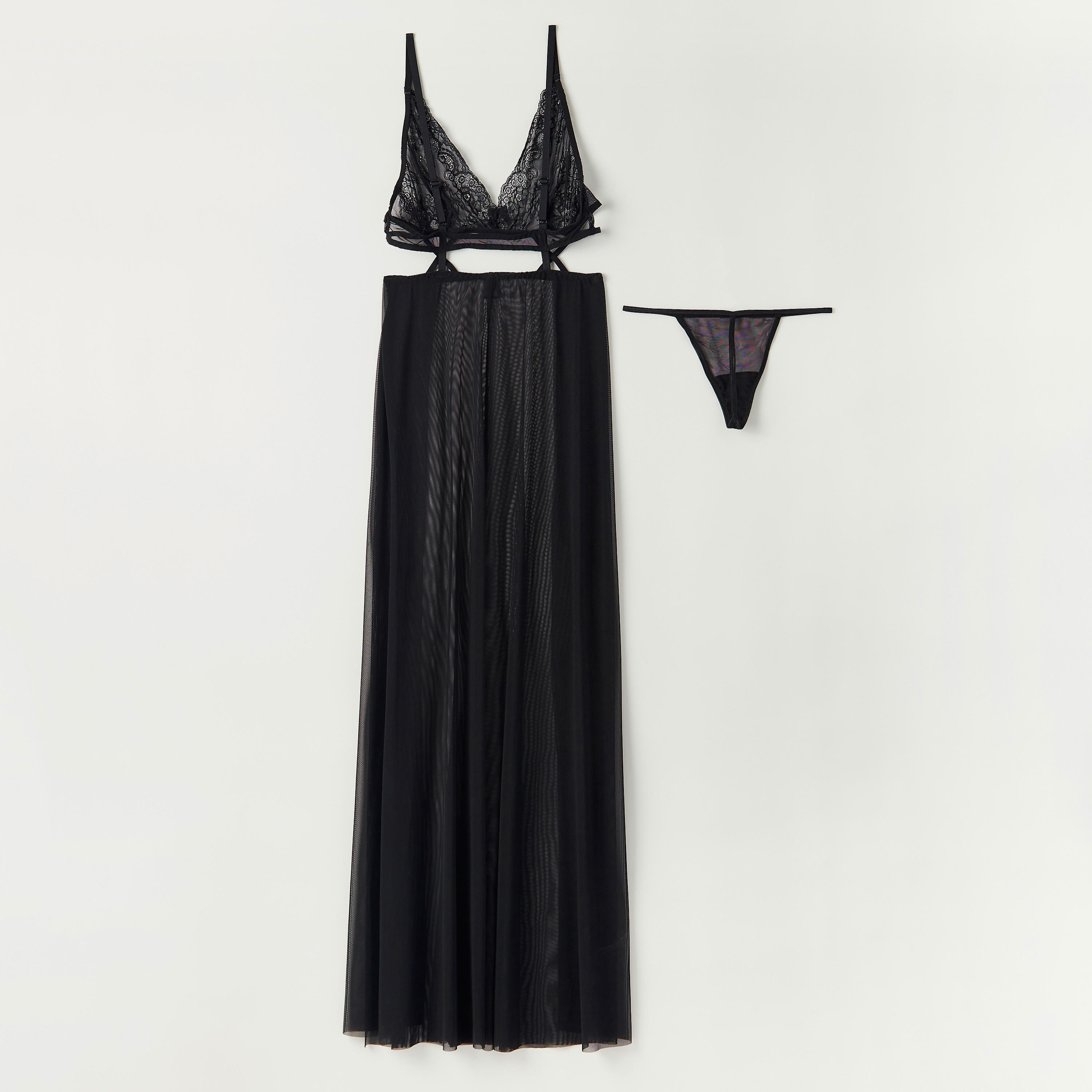 بيبي دول بياقة v وتفاصيل دانتيل مع ثونج بتفاصيل شبكيّة-women-clothing-lingerie-lingeriesets-image-3
