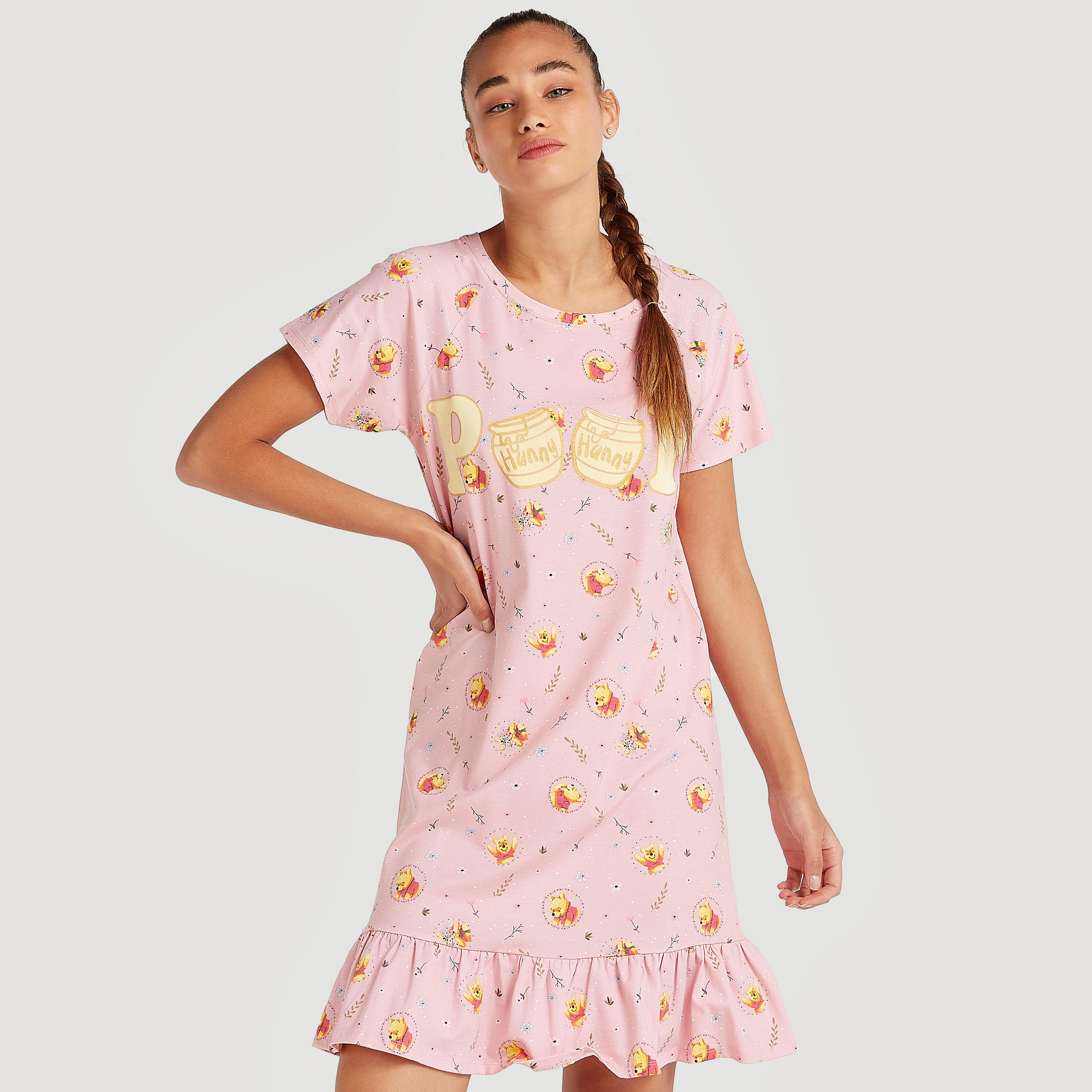 قميص نوم بتفاصيل كشكش - طقم من قطعتين-women-clothing-nightwear-nighties-image-1