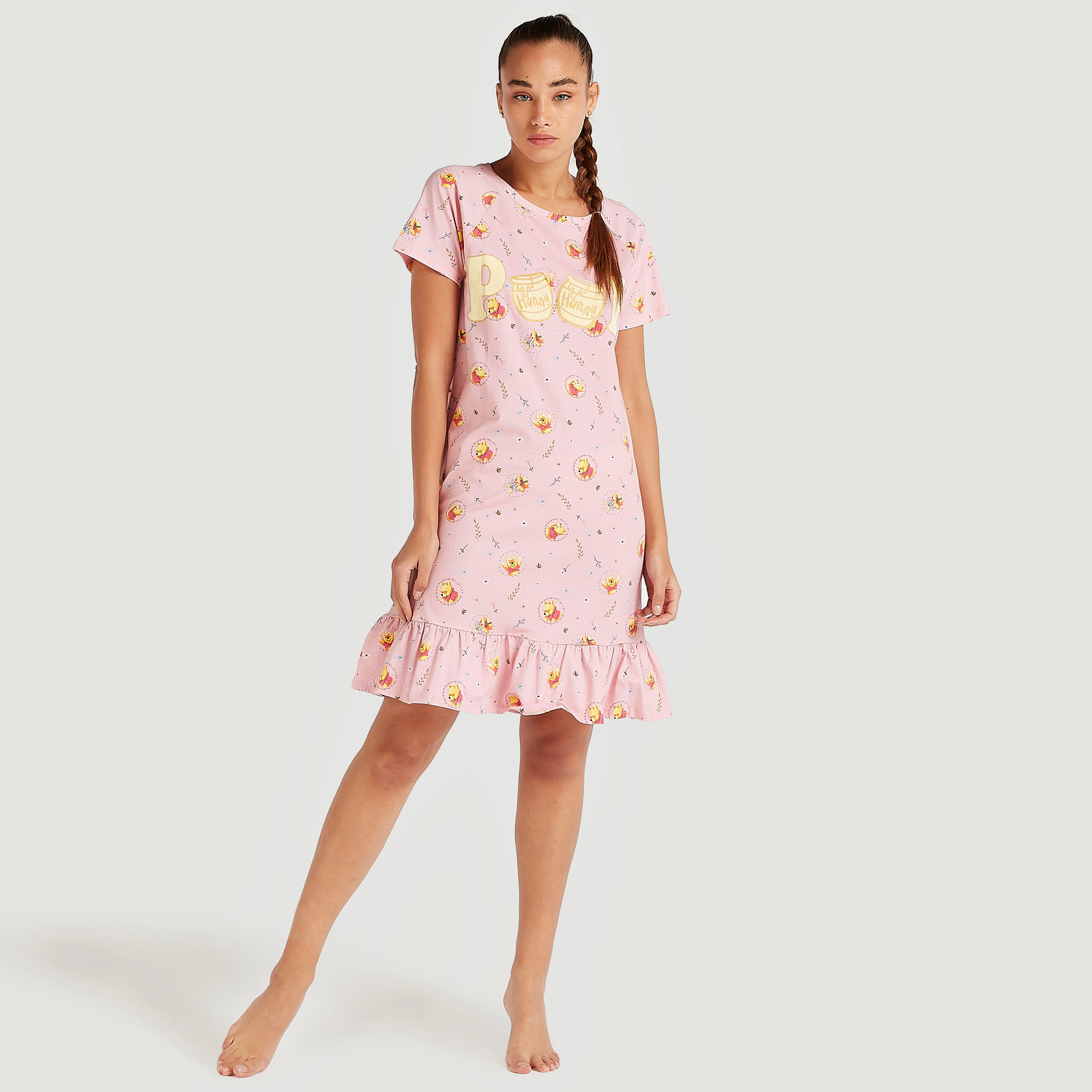 قميص نوم بتفاصيل كشكش - طقم من قطعتين-women-clothing-nightwear-nighties-image-2