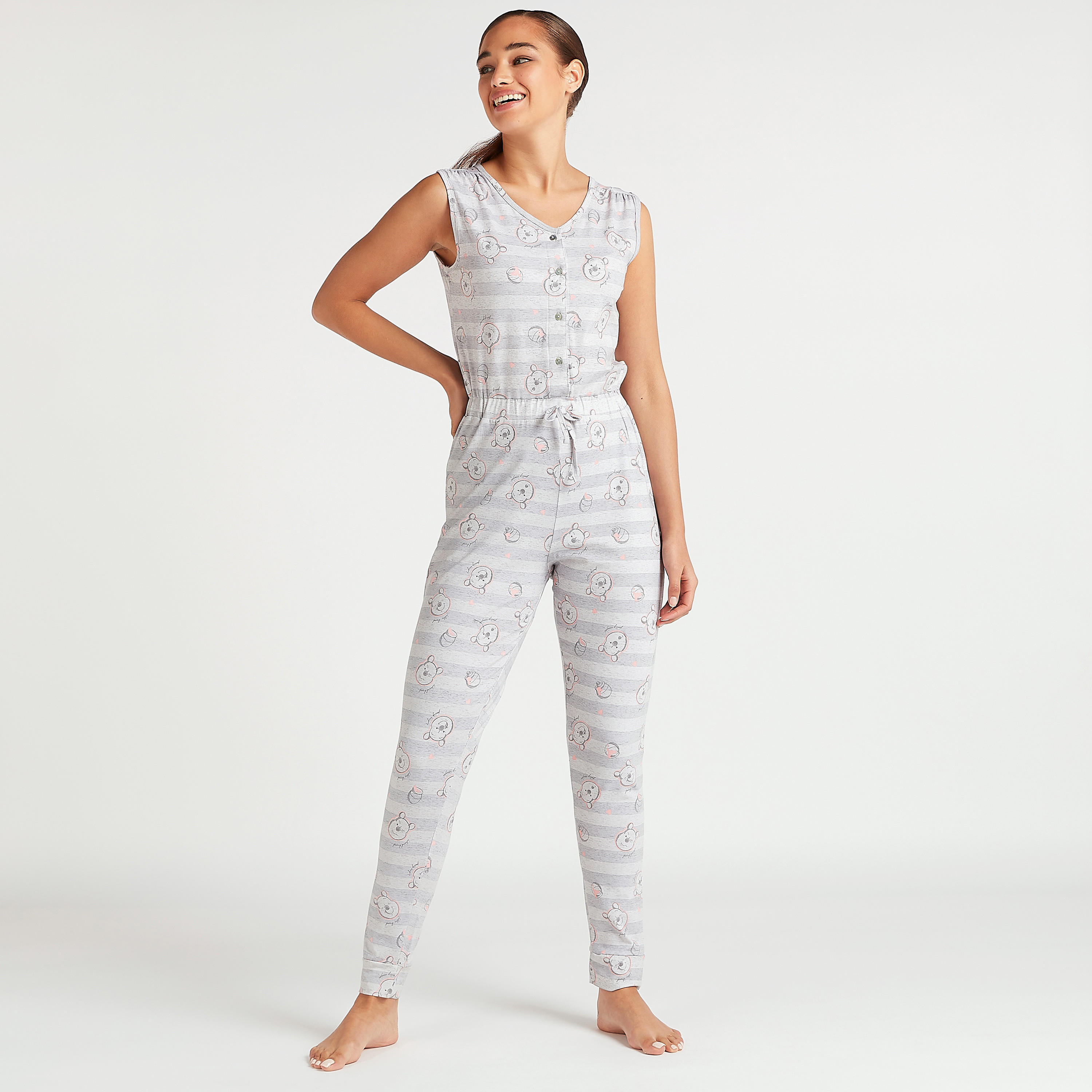 جامبسوت دون أكمام بياقة v وطبعات ورباط-women-clothing-nightwear-nighties-image-3