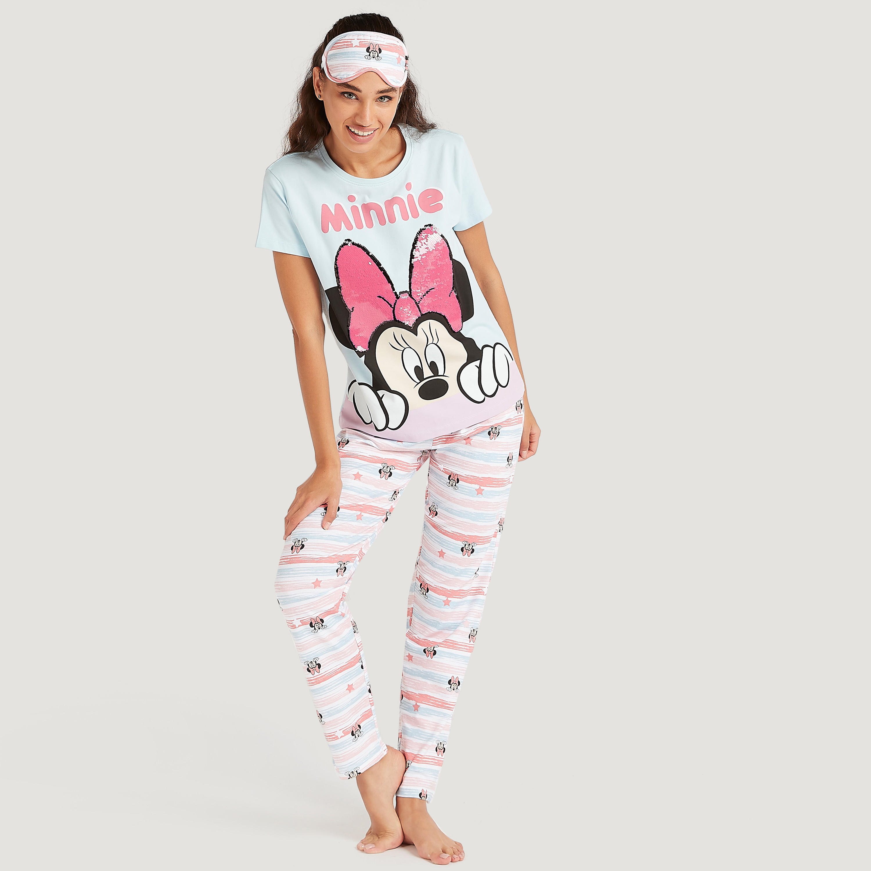 طقم من بنطلون بيجاما طويل وتيشيرت بطبعات ميني ماوس-women-clothing-nightwear-pyjamas-longsets-image-2
