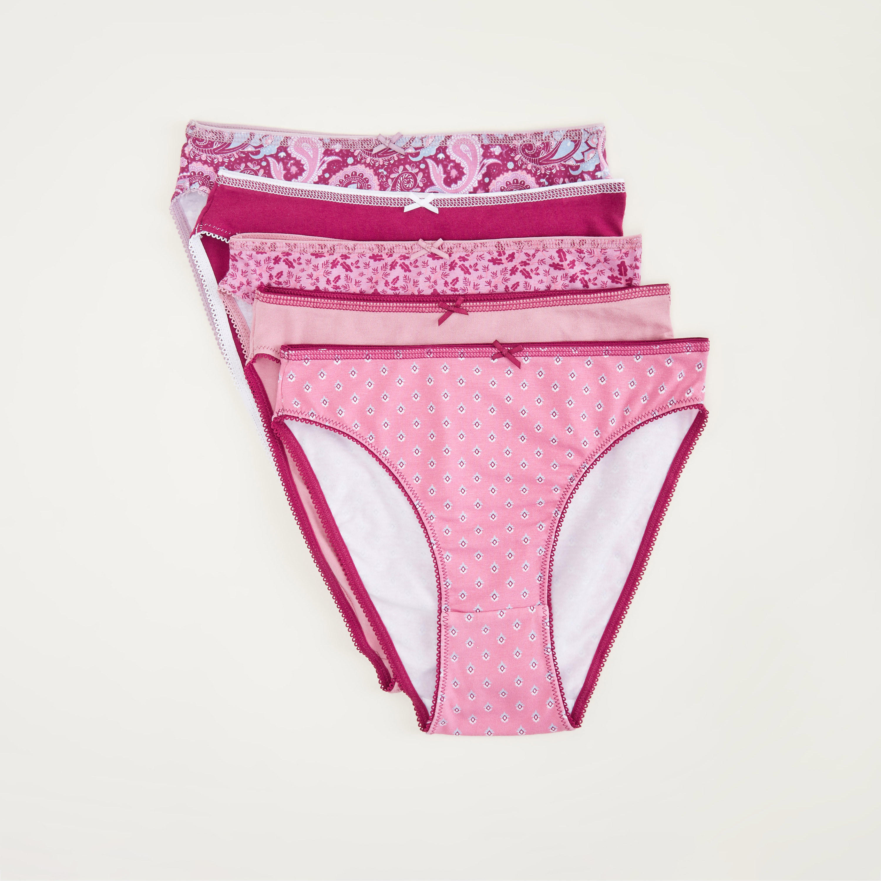 طقم شورتات هيبستر داخليّة مضادة للبكتريا بطبعات وزينة فيونكة - 5 قطع-women-clothing-lingerie-panties-image-1