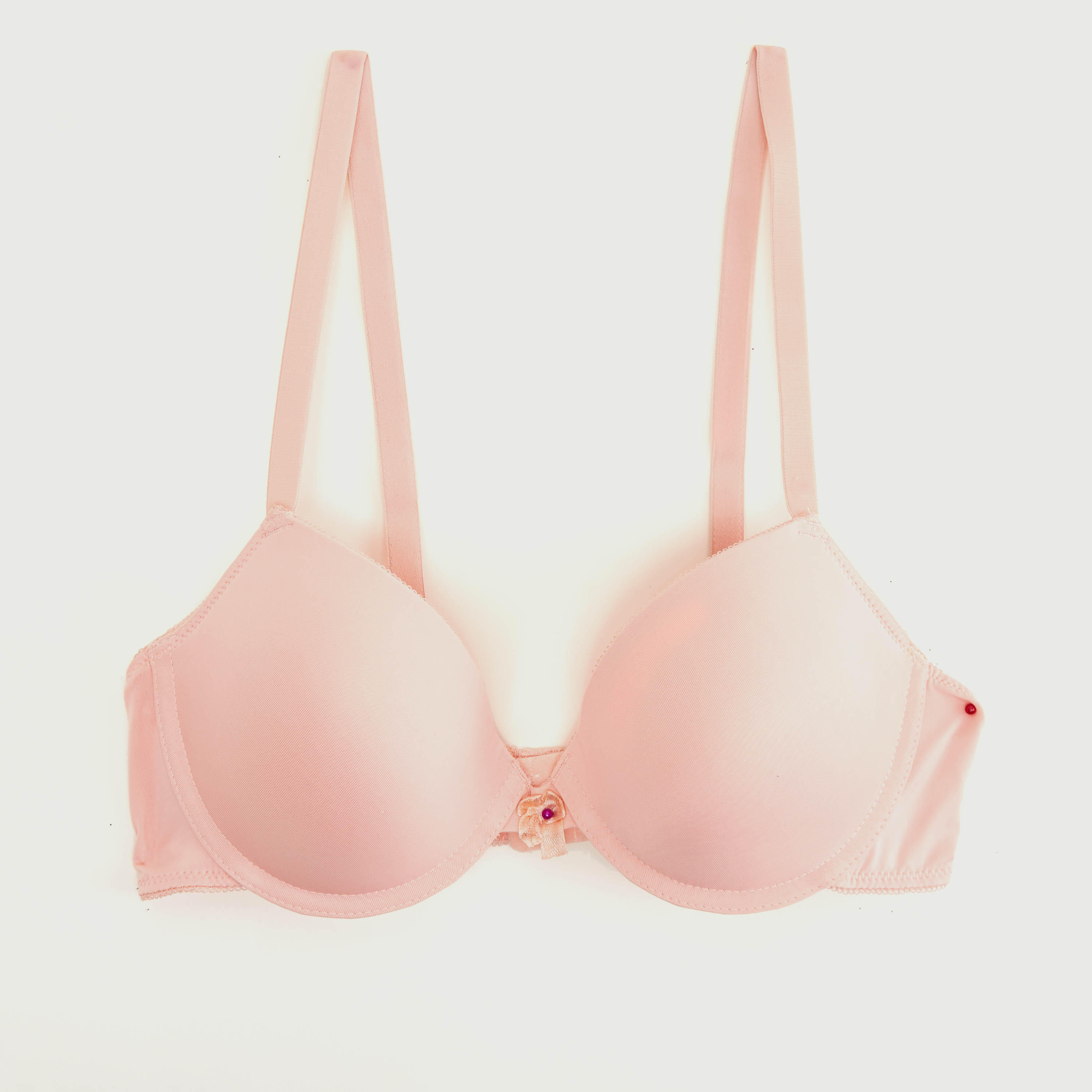 Solid Padded Plunge Bra with Hook and Eye Closure and Bow Detail-women-clothing-lingerie-bras-image-1
