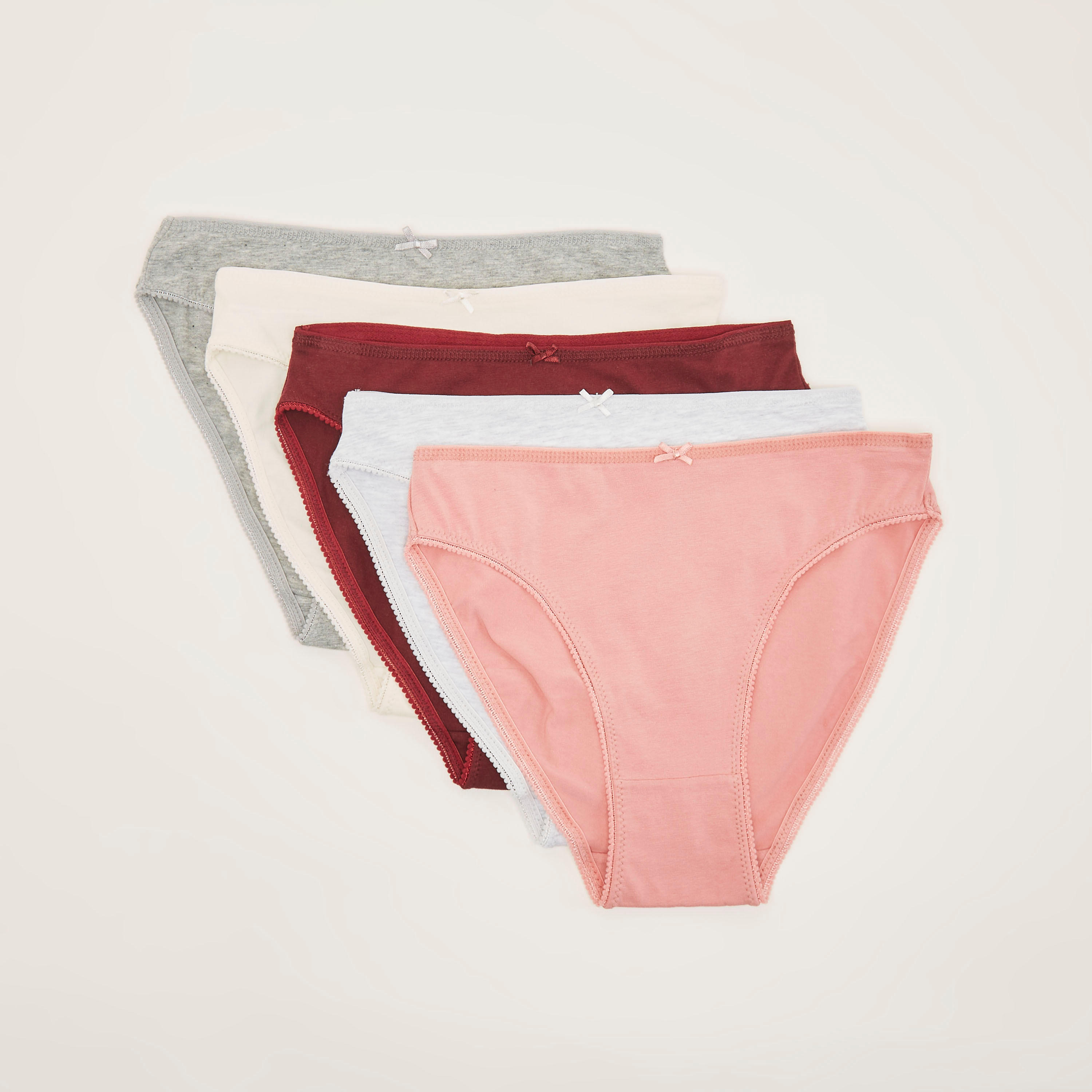 سراويل داخليّة هيبستر سادة بتفاصيل فيونكة - طقم من 5-women-clothing-lingerie-panties-image-4