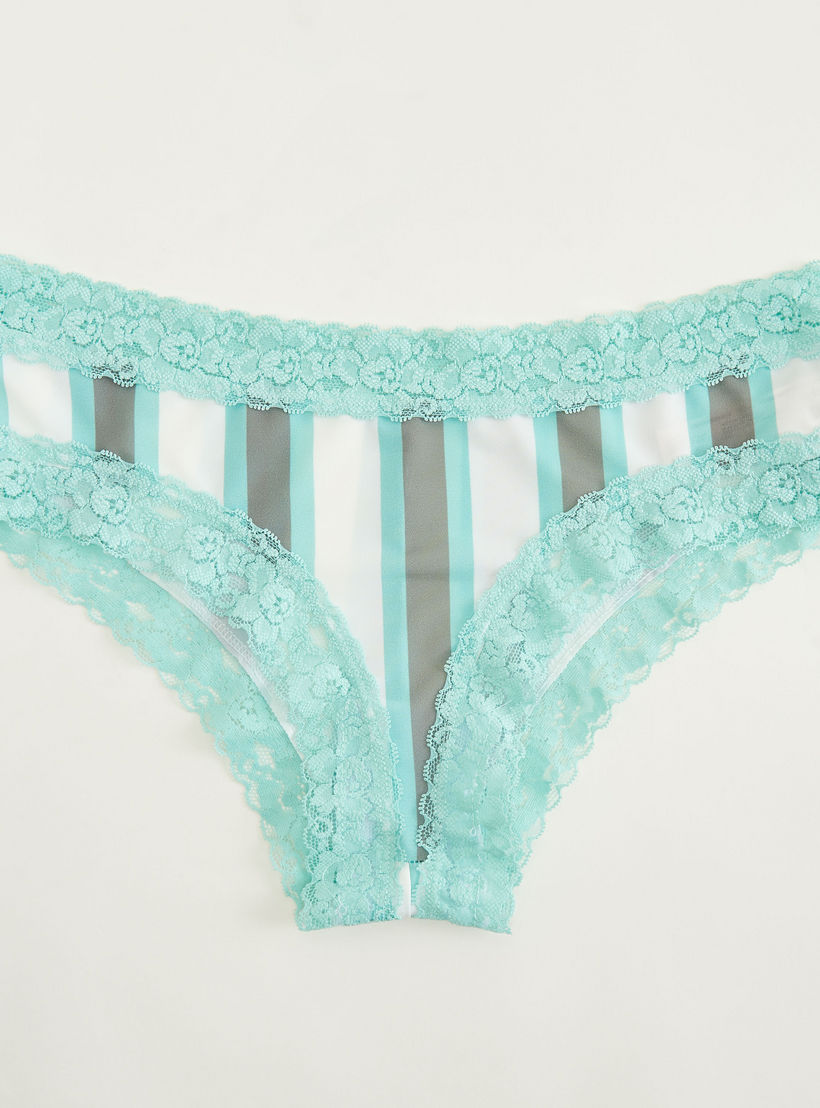 سروال هيبستر داخلي مخطط بتفاصيل دانتيل وخصر مطّاطي-women-clothing-lingerie-panties-image-1