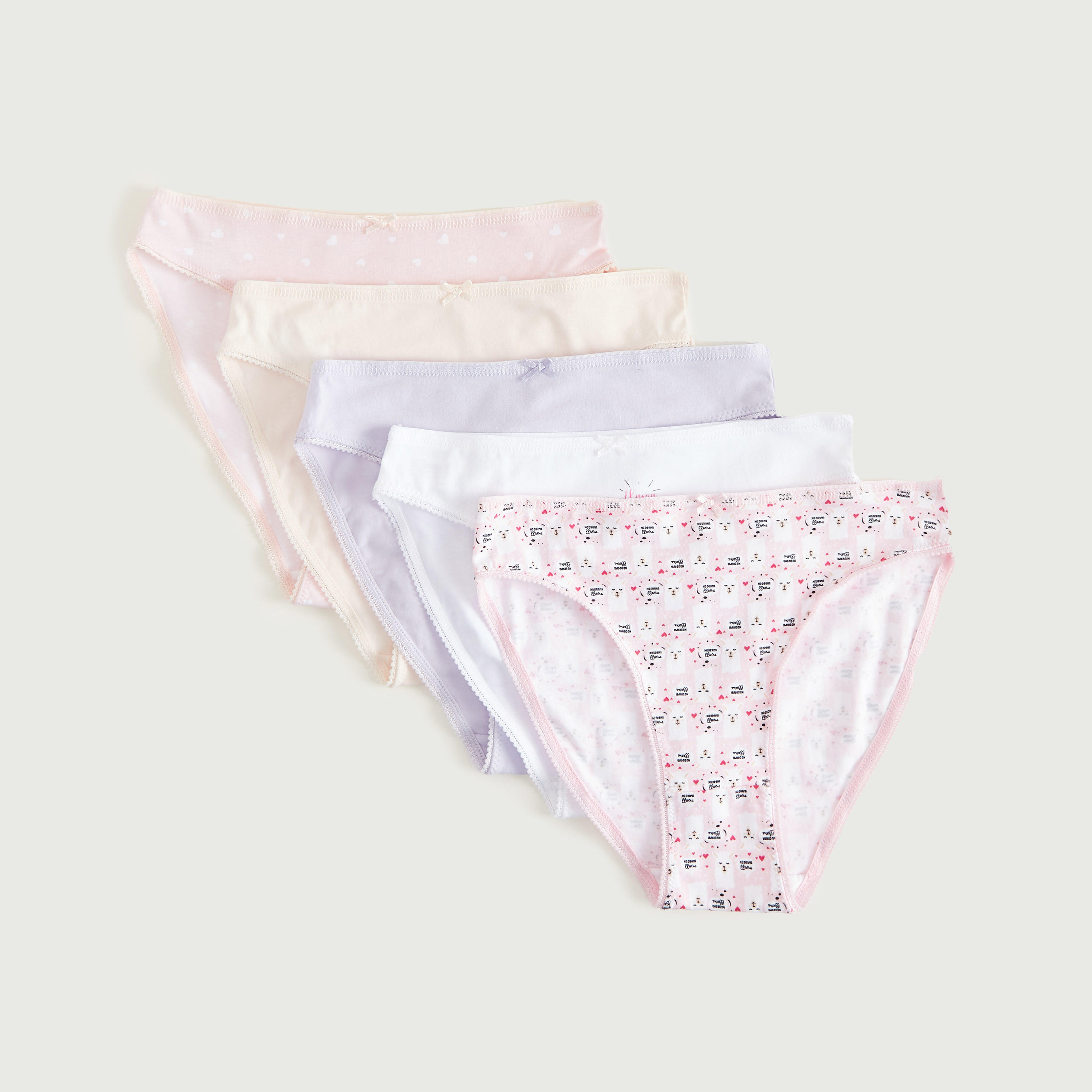 سراويل داخلية مستدامة هيبستر متنوعة بتفاصيل فيونكة - طقم من 5 قطع-women-clothing-lingerie-panties-image-1