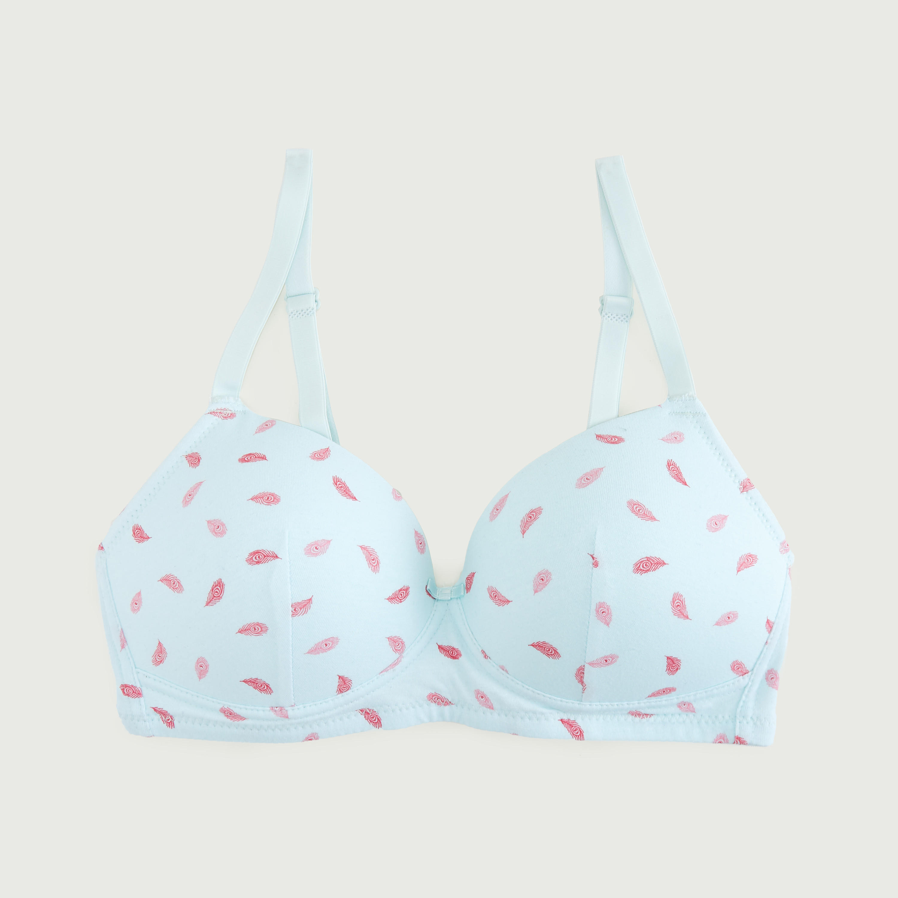 Feather Print Padded T-shirt Bra with Adjustable Straps-women-clothing-lingerie-bras-image-1