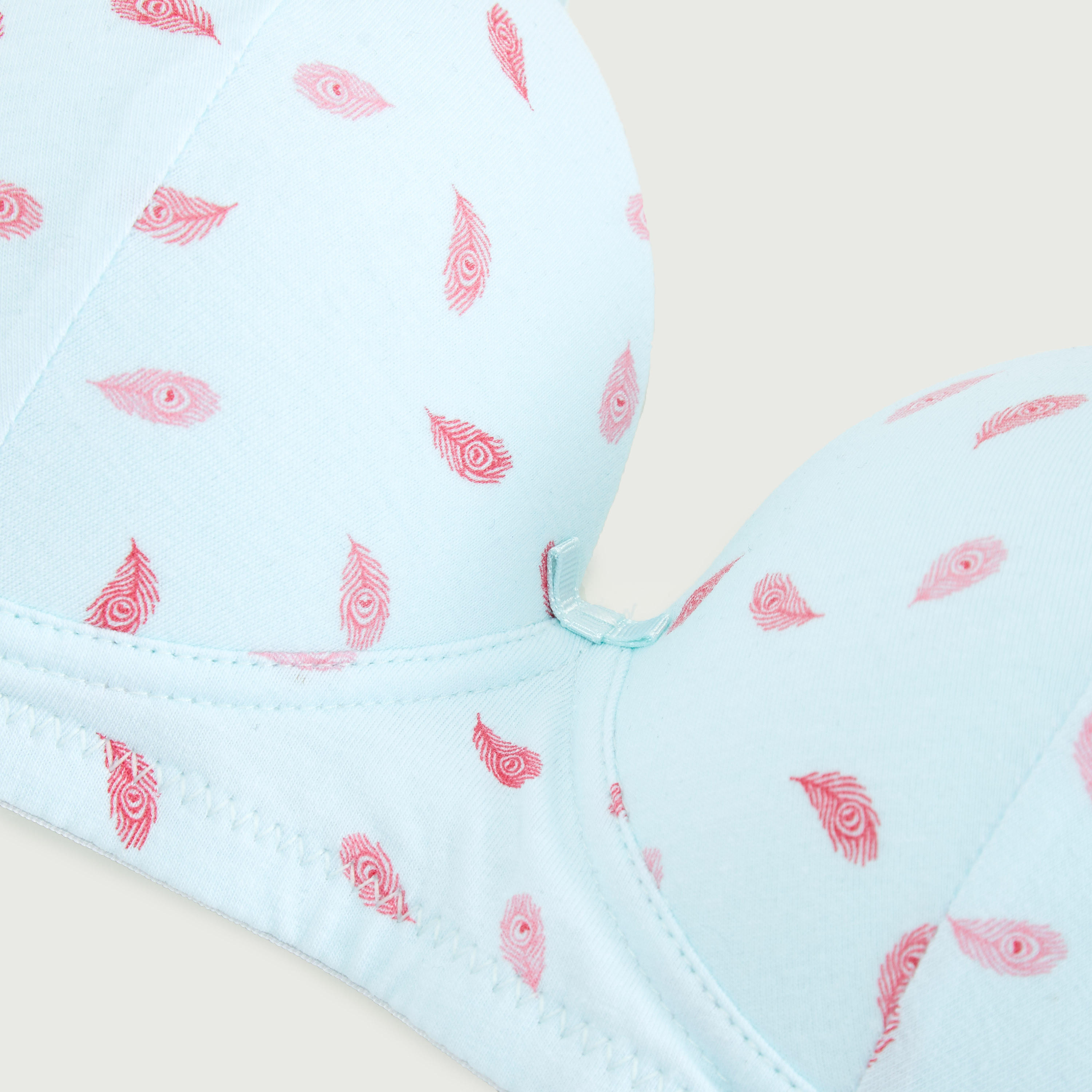 Feather Print Padded T-shirt Bra with Adjustable Straps-women-clothing-lingerie-bras-image-2