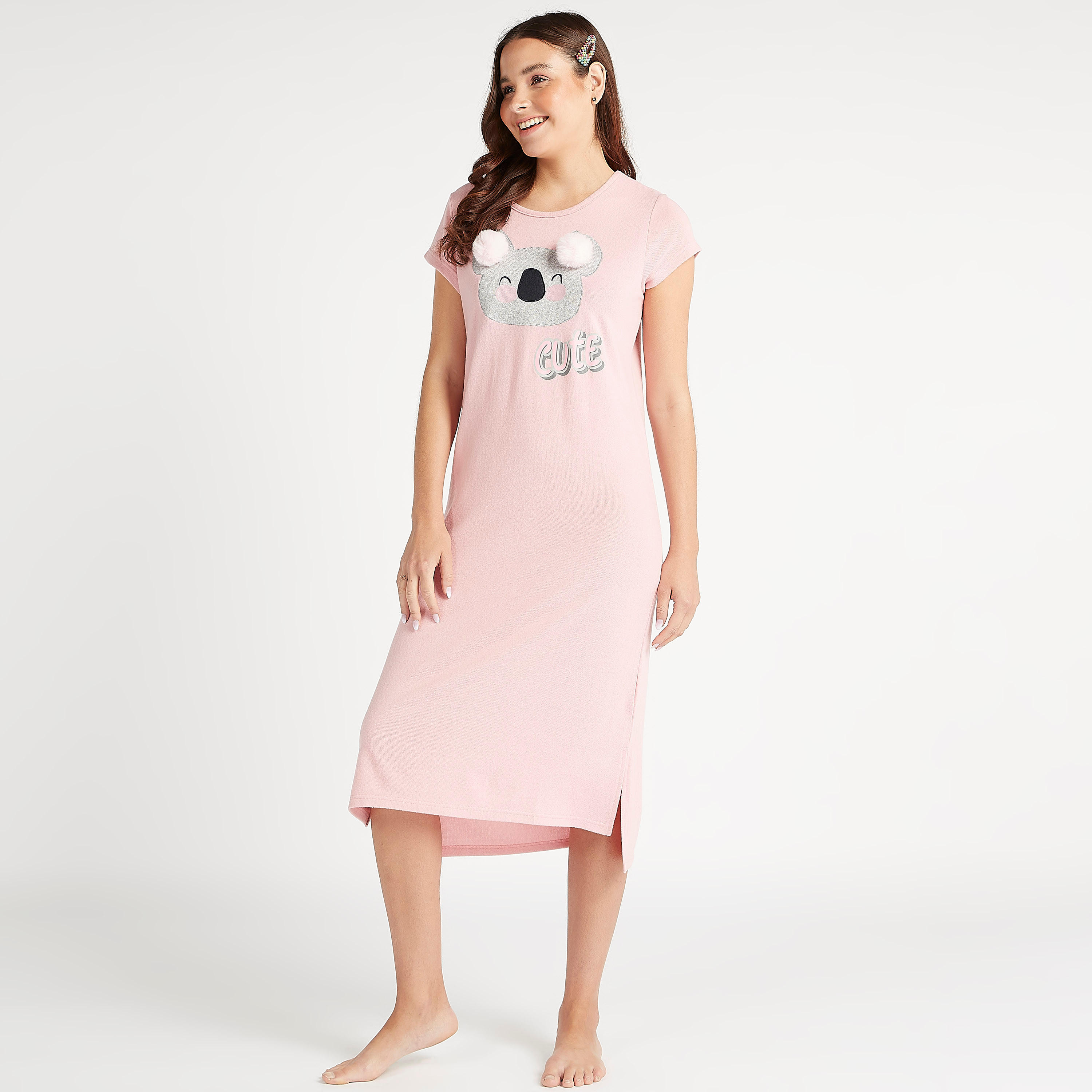 فستان نوم بياقة مستديرة وطبعات وتفاصيل بوم بوم-women-clothing-nightwear-nighties-image-2