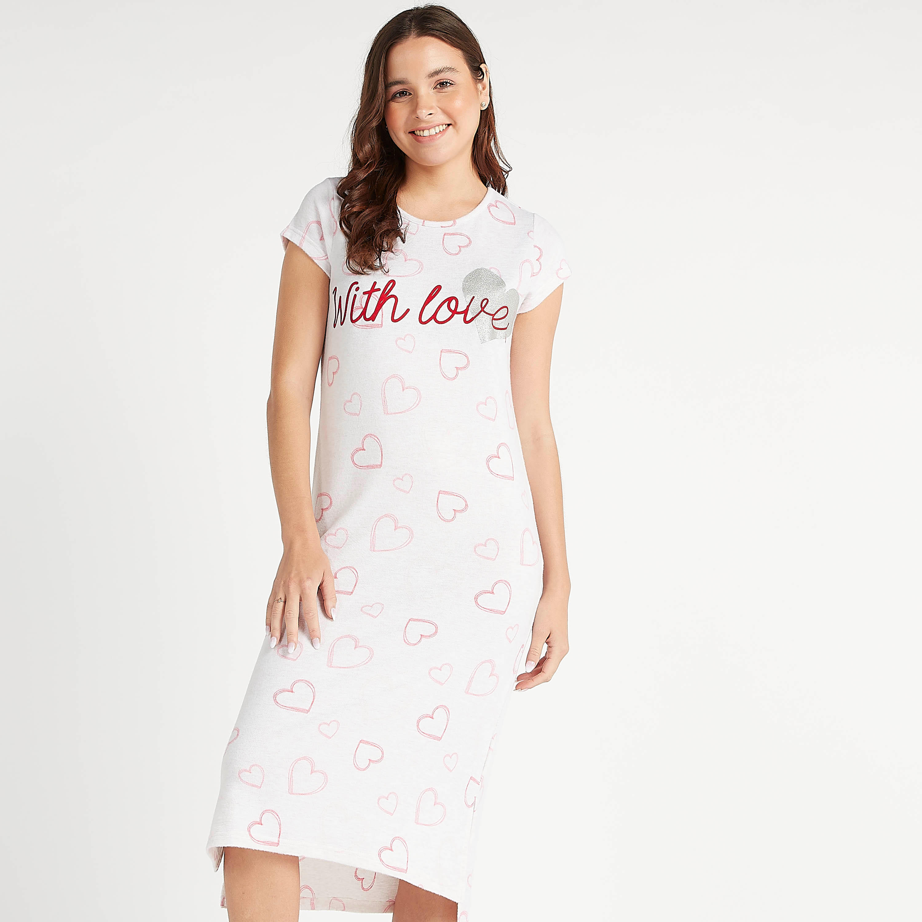 فستان نوم بطبعات وياقة مستديرة وأكمام كاب-women-clothing-nightwear-nighties-image-4